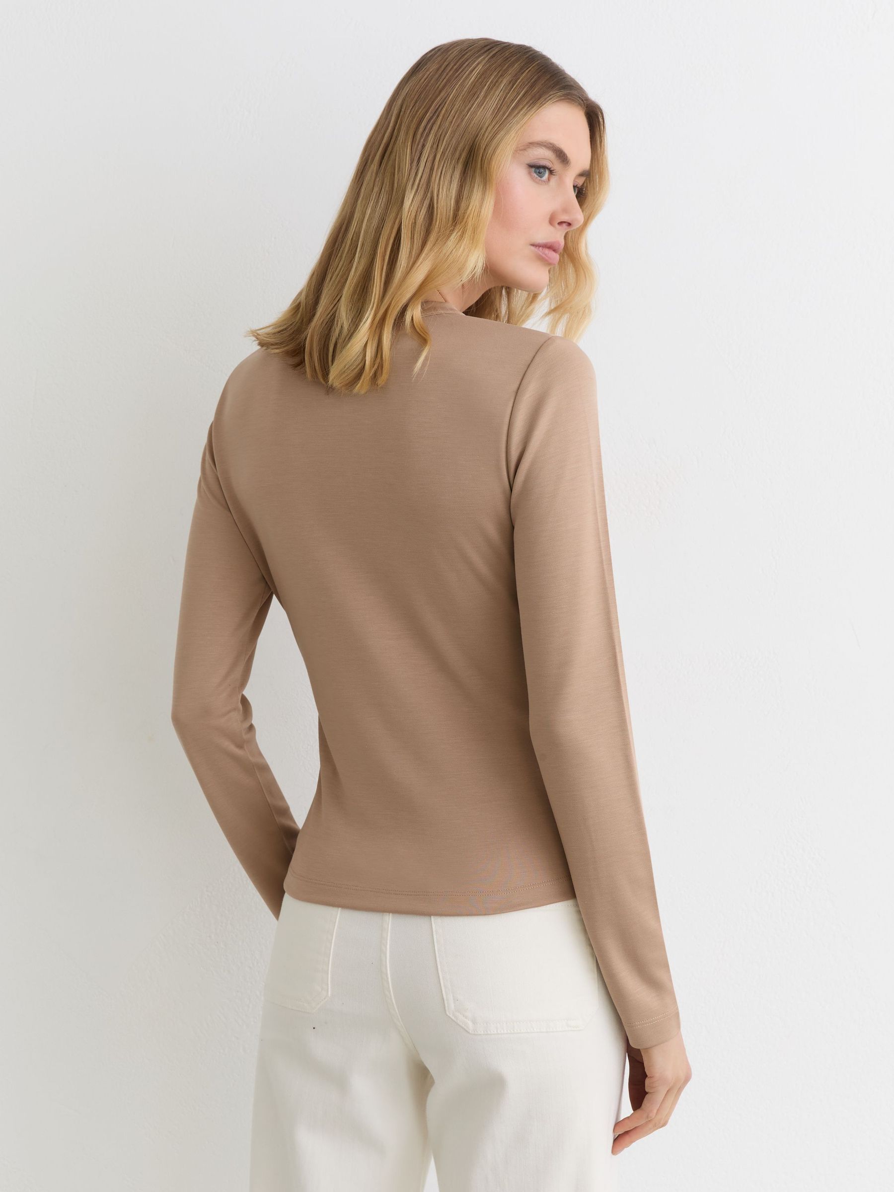 Jersey Long-Sleeve Henley Top in Camel - image 4