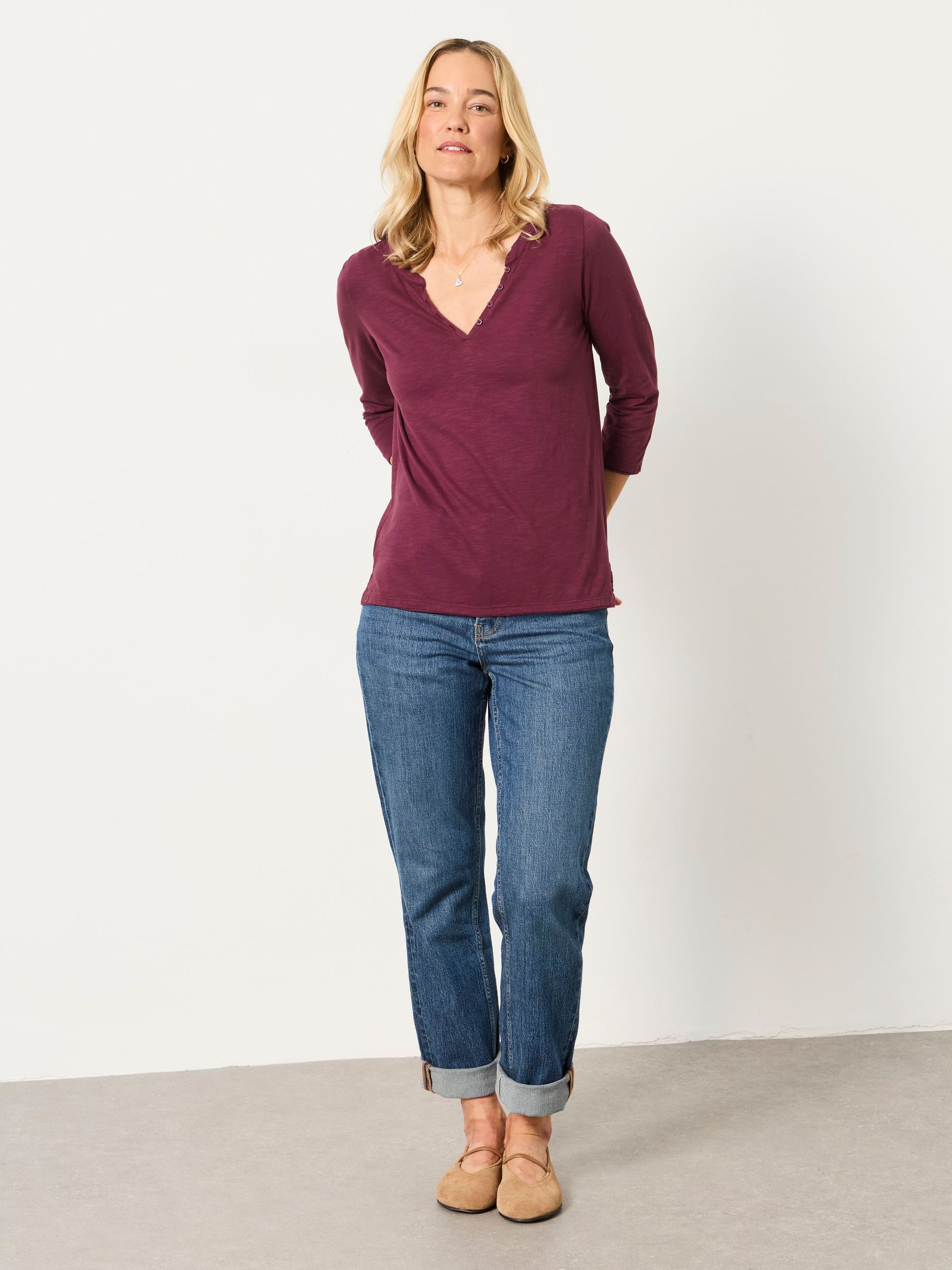 Aster Dark Purple 3/4 Sleeve V-Neck T-Shirt - Image 4 of 6