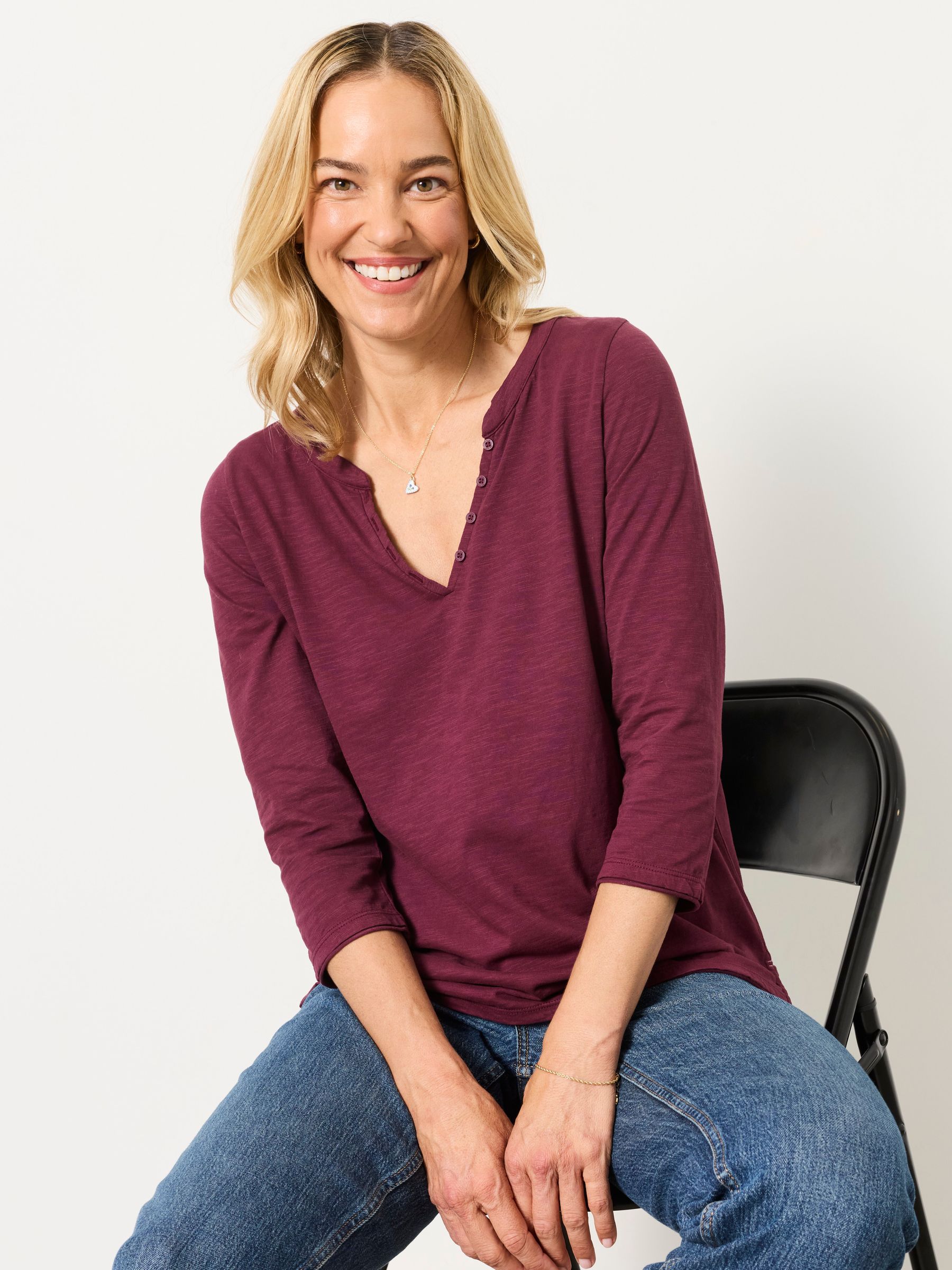 Aster Dark Purple 3/4 Sleeve V-Neck T-Shirt - Image 5 of 6