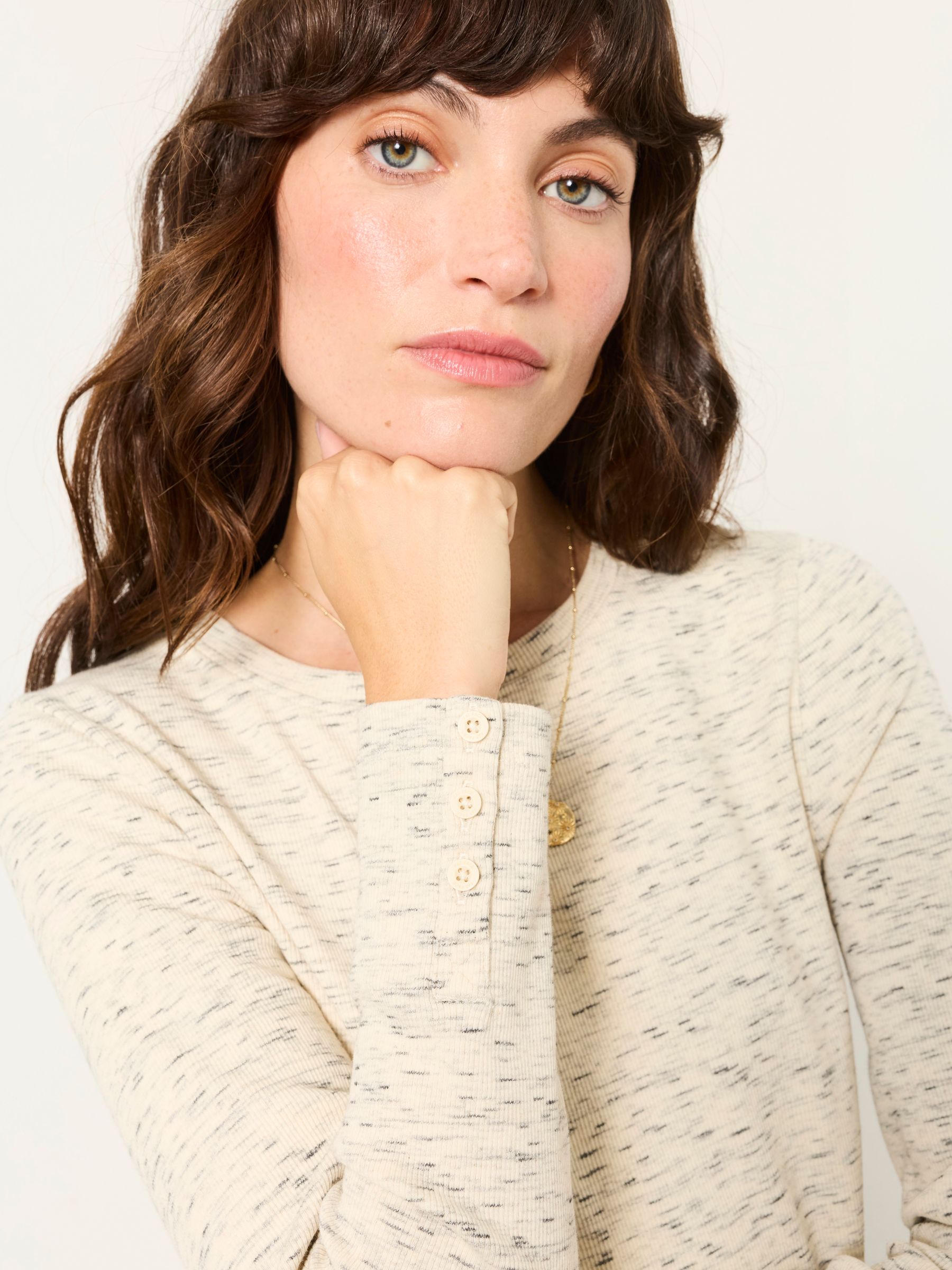 Callie Ivory Space Dye Long Sleeve Top - Image 4 of 5