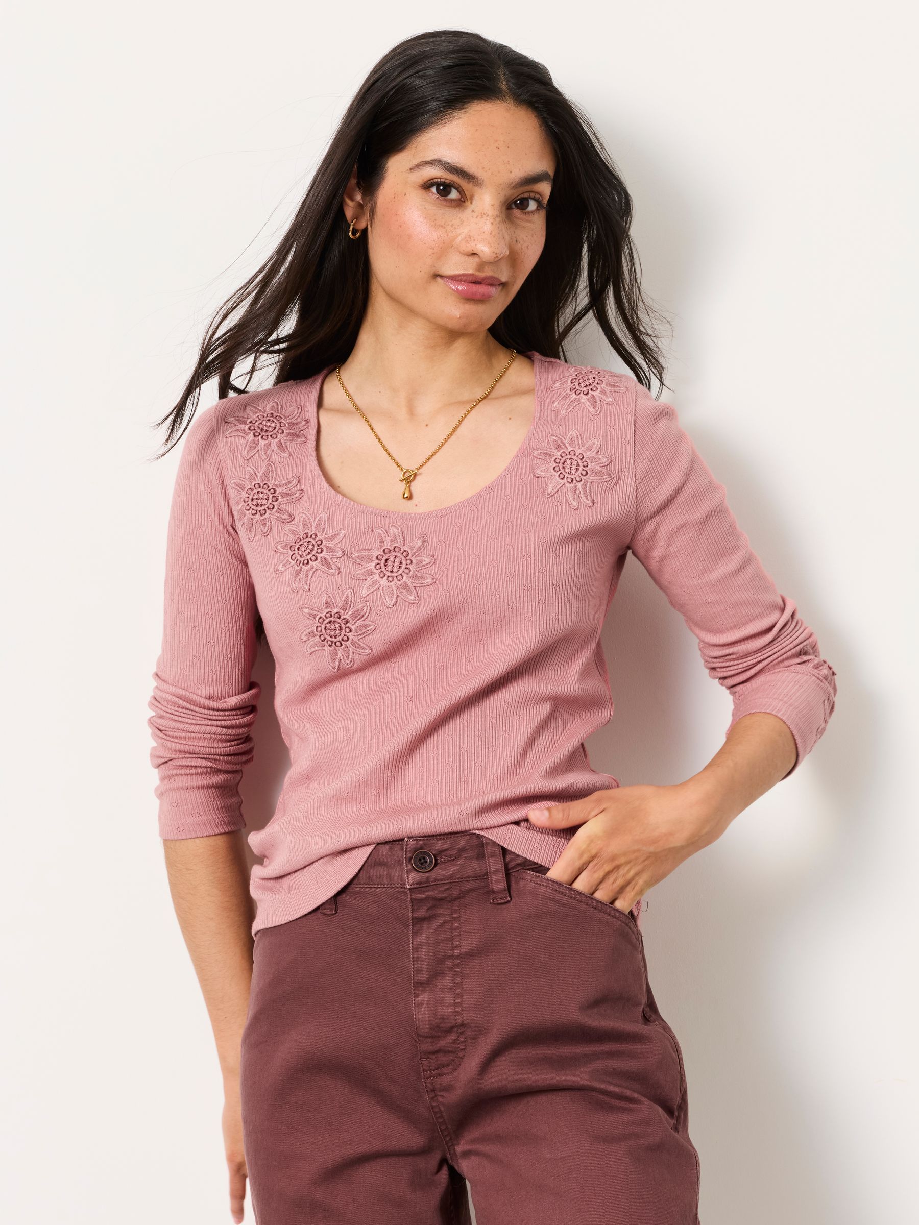 Edie Dusky Pink Applique Floral Top - Image 2 of 6