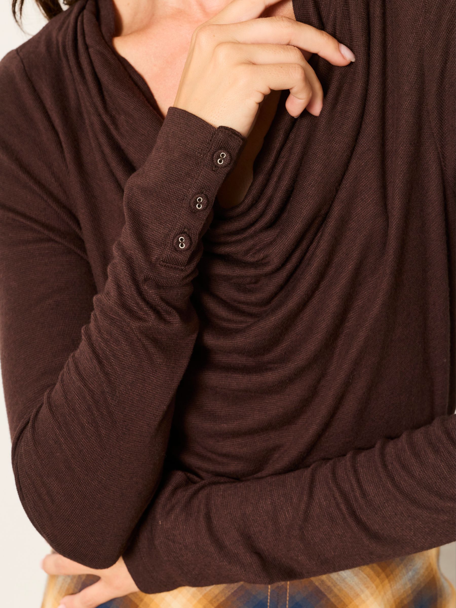 Lola Chocolate Brown Long Sleeve Cowl Neck Top - Image 5 of 6