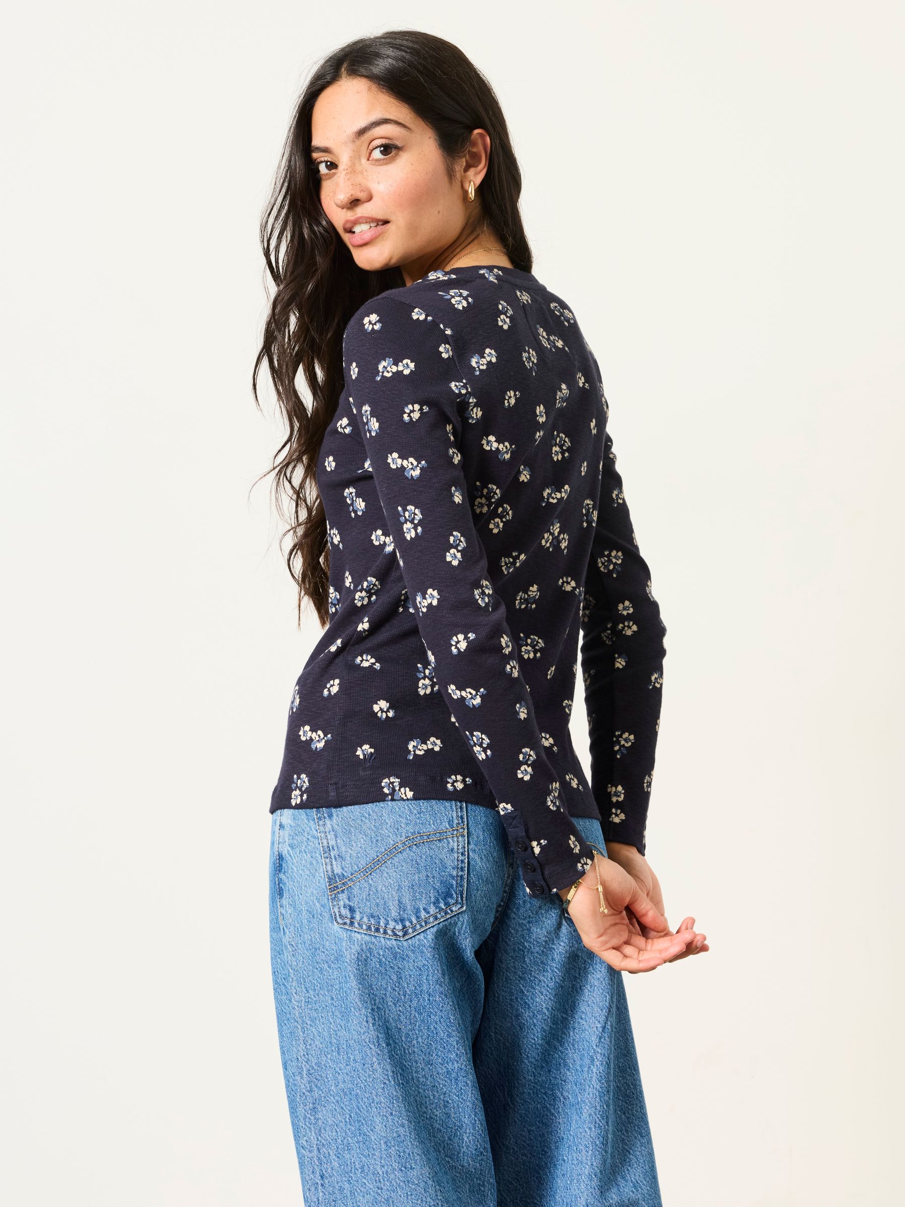 Callie Navy Ditsy Floral Long Sleeve Top - Image 2 of 6