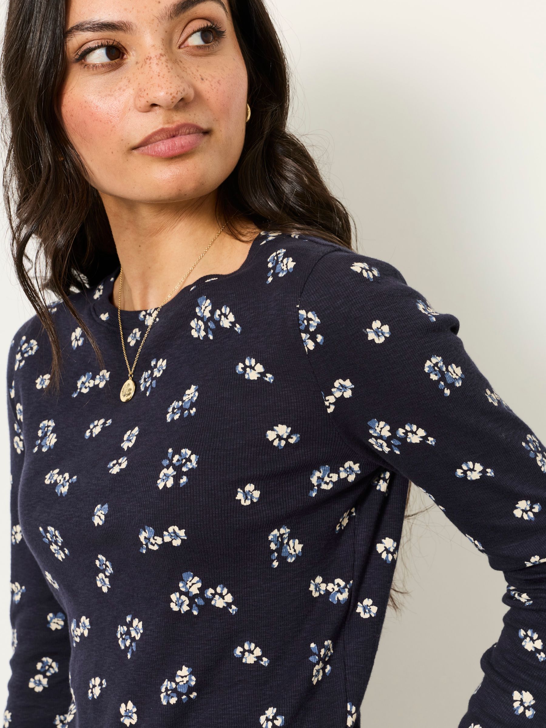 Callie Navy Ditsy Floral Long Sleeve Top - Image 3 of 6