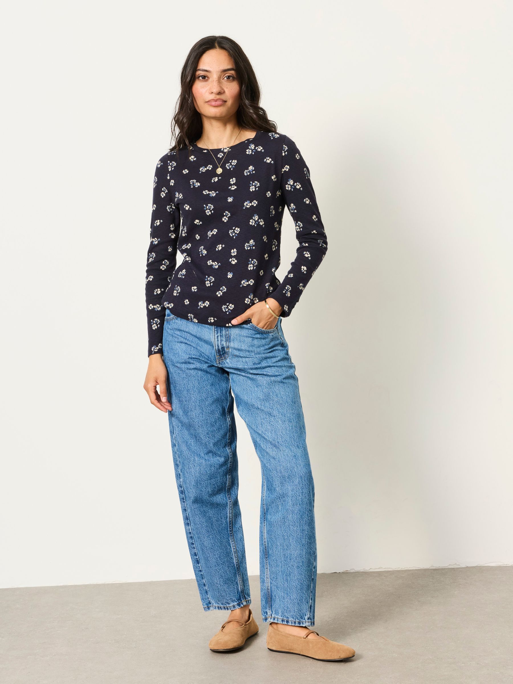 Callie Navy Ditsy Floral Long Sleeve Top - Image 4 of 6