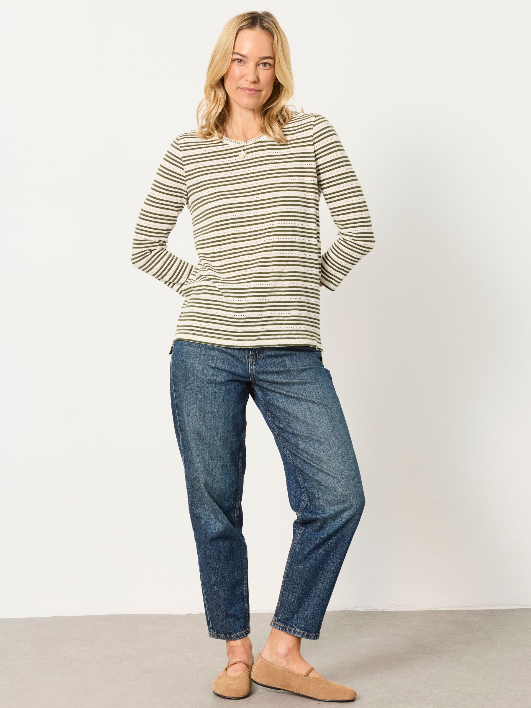 Natalie Green Textured Stripe 3/4 Sleeve T-Shirt - Image 1 of 6