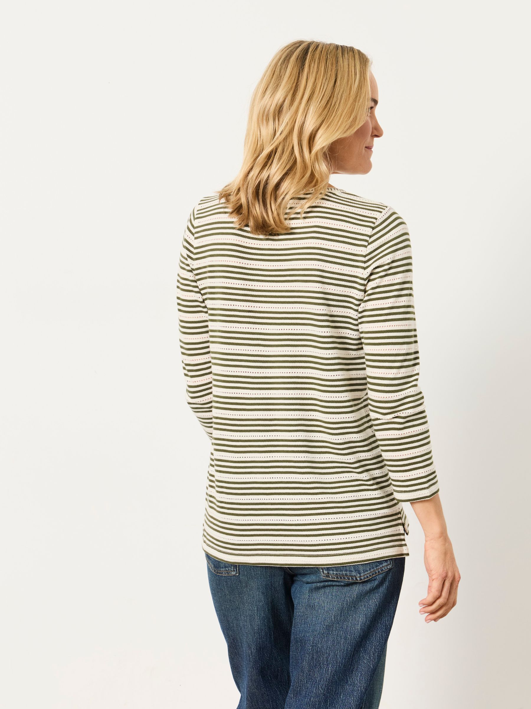 Natalie Green Textured Stripe 3/4 Sleeve T-Shirt - Image 2 of 6