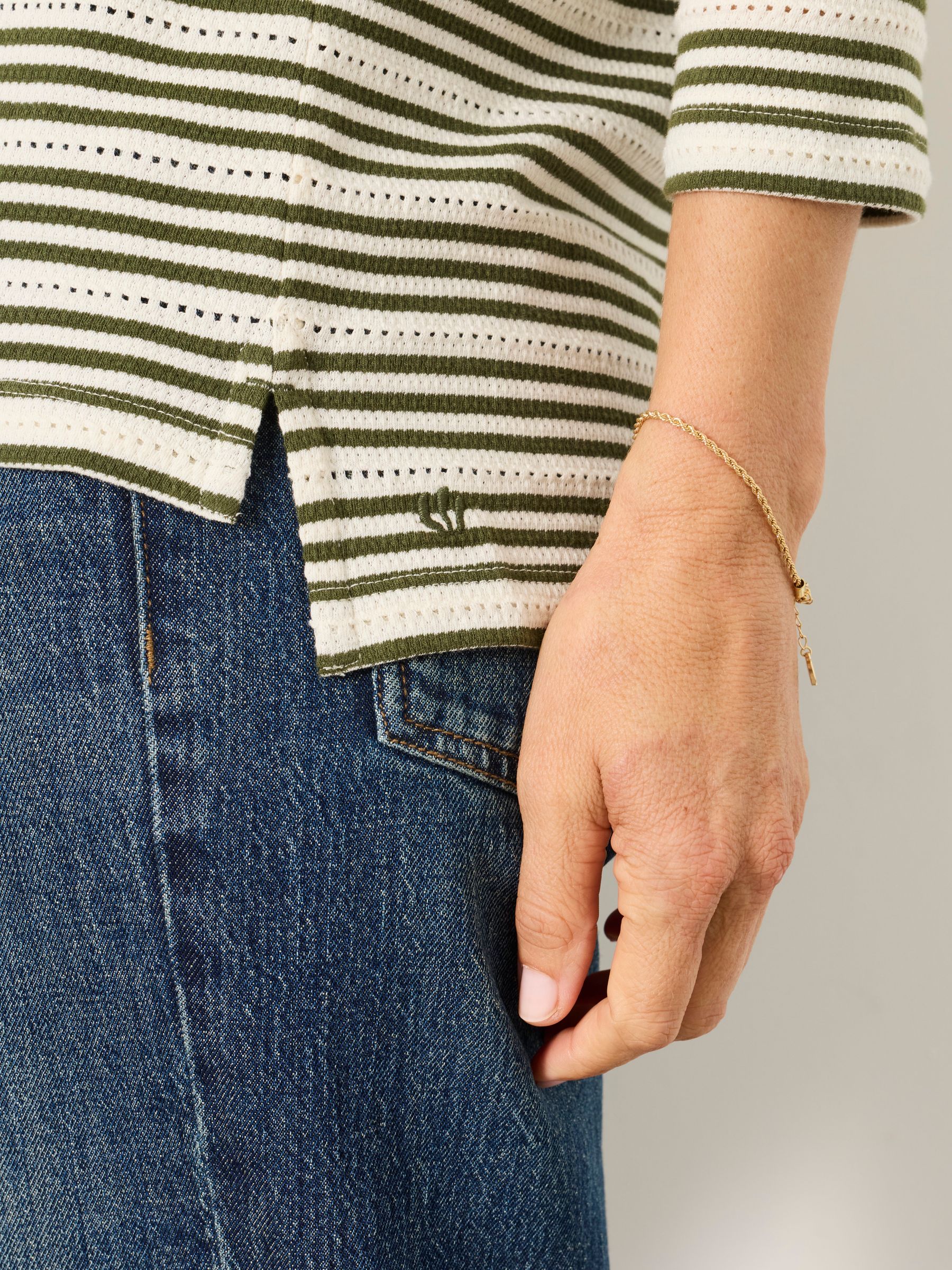 Natalie Green Textured Stripe 3/4 Sleeve T-Shirt - Image 4 of 6
