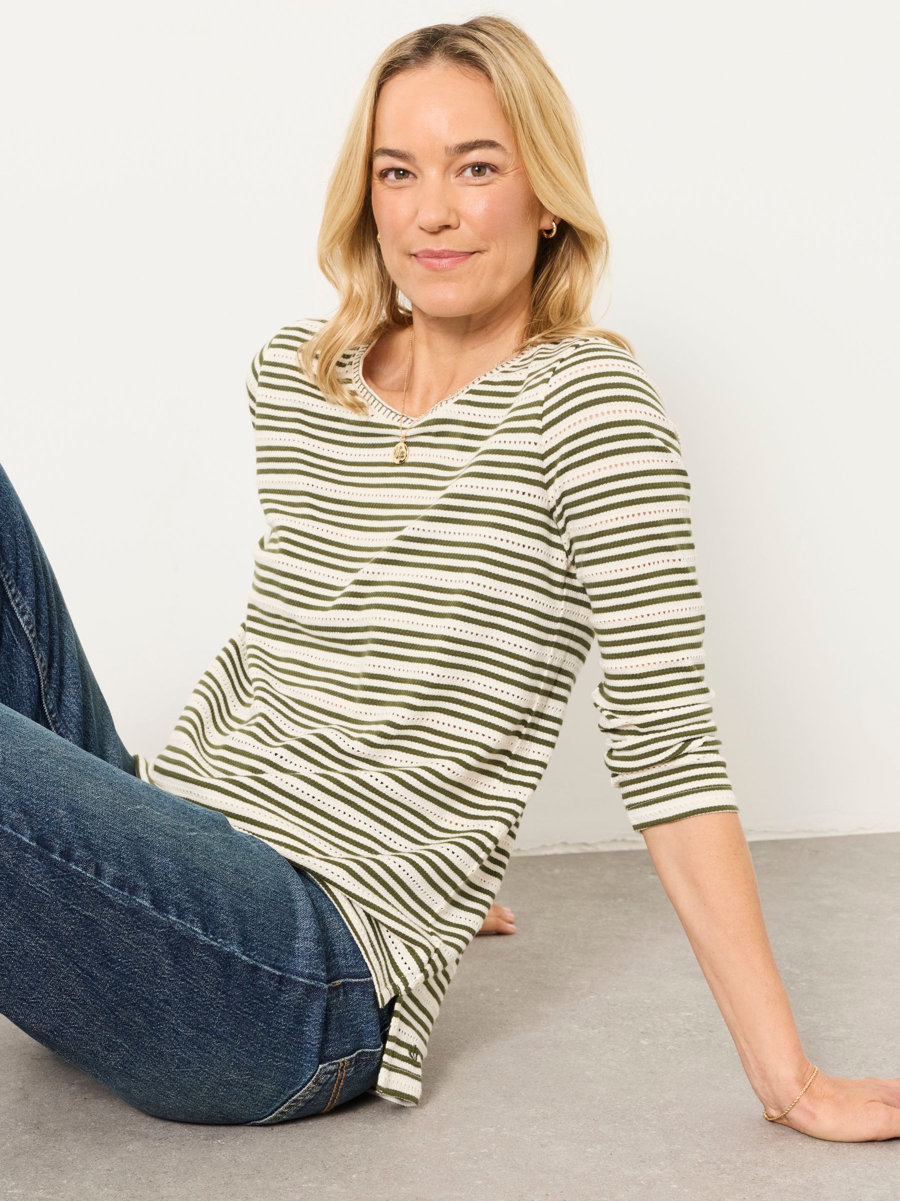 Natalie Green Textured Stripe 3/4 Sleeve T-Shirt - Image 5 of 6