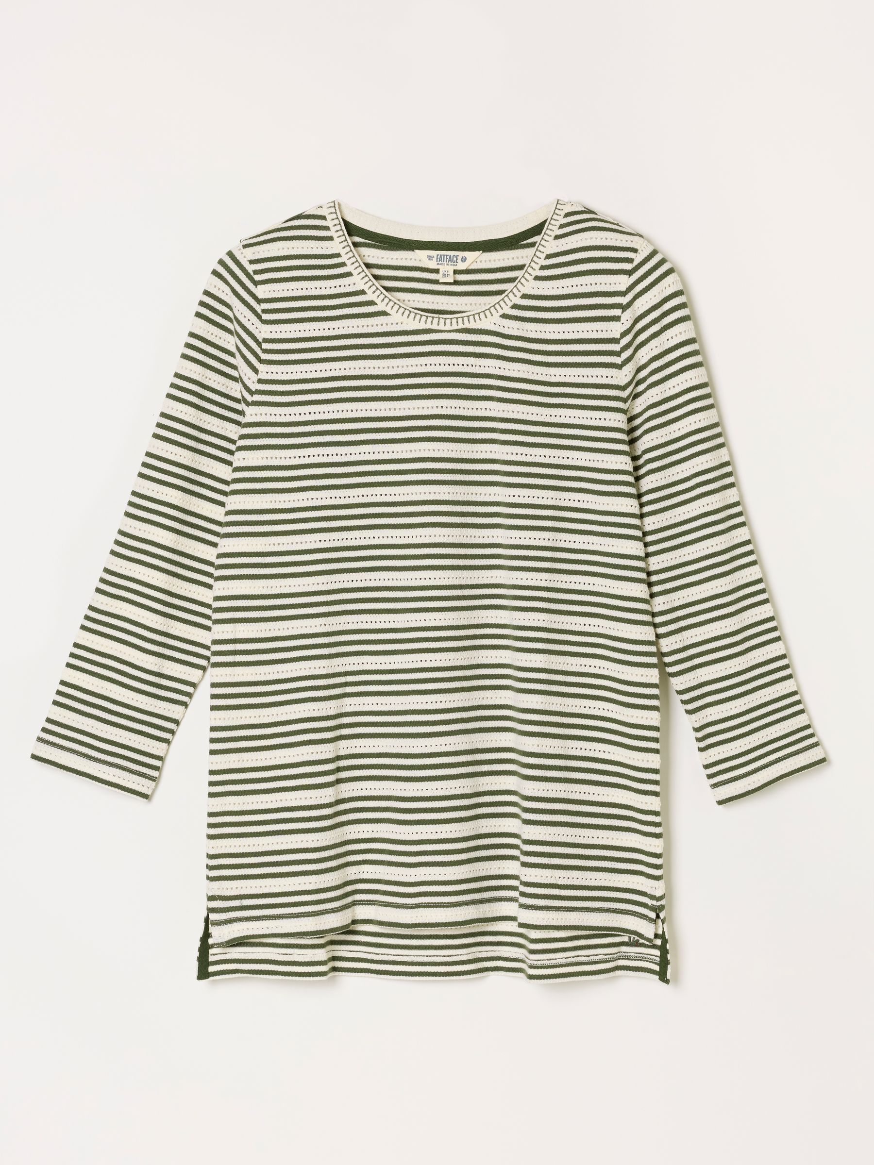 Natalie Green Textured Stripe 3/4 Sleeve T-Shirt - Image 6 of 6