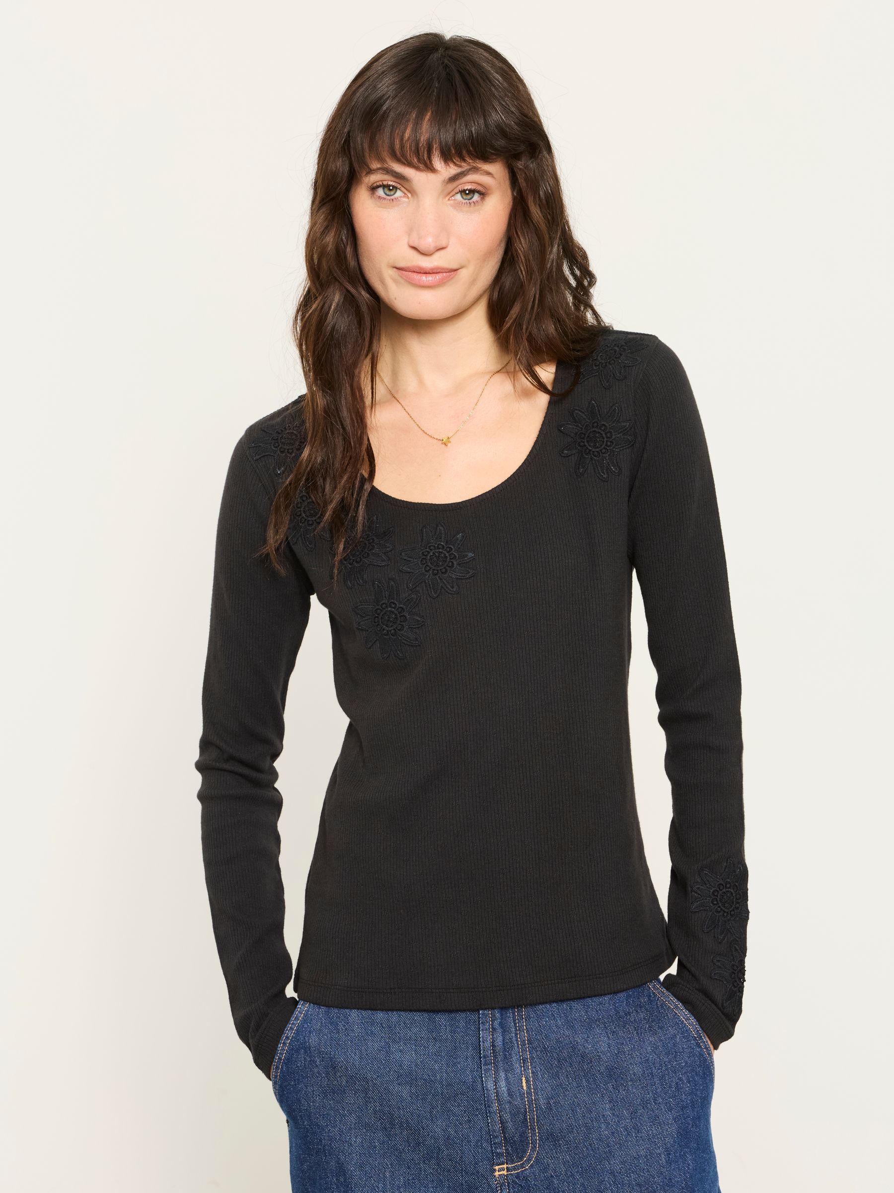 Edie Black Applique Floral Top - Image 1 of 6