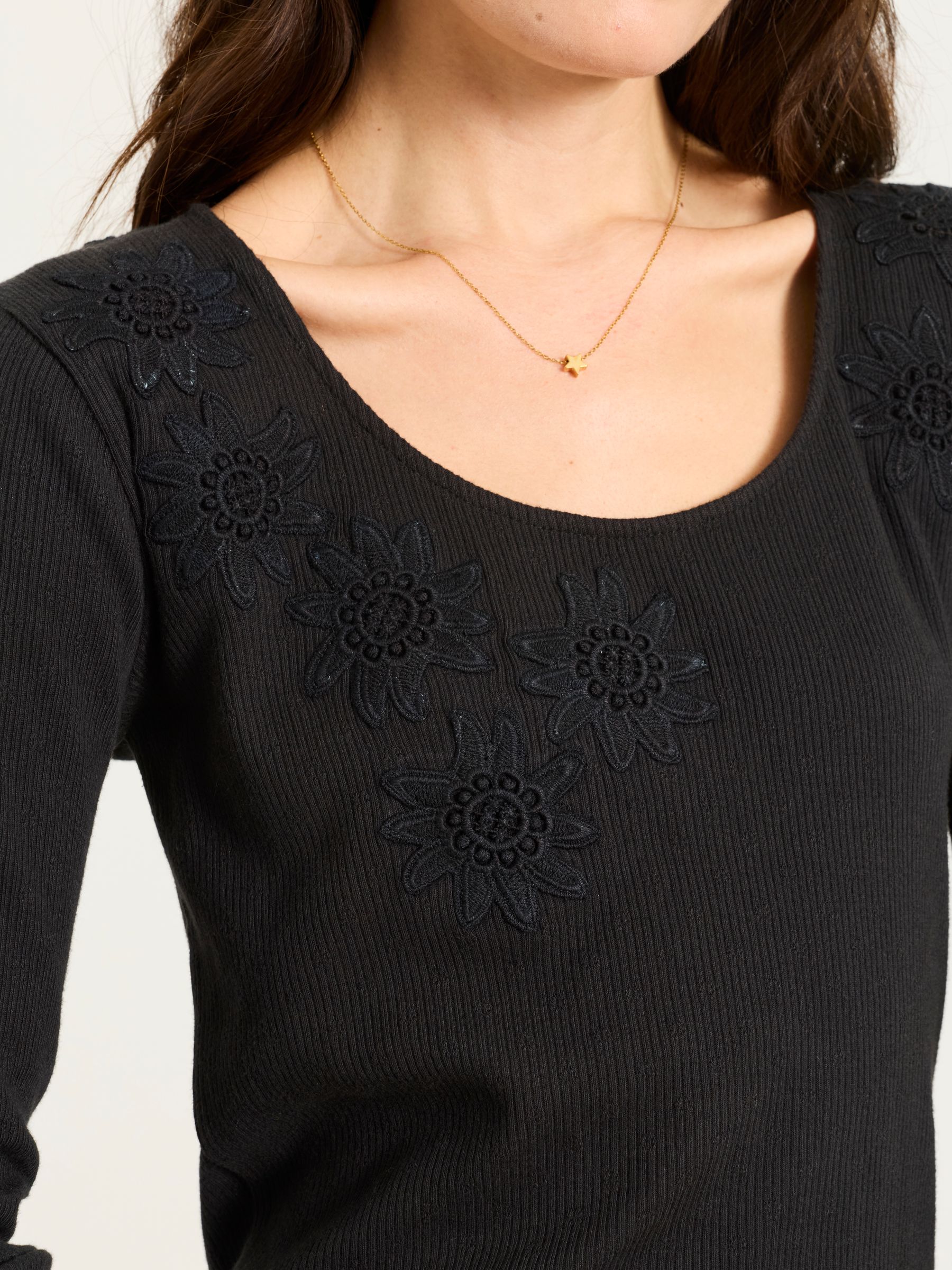 Edie Black Applique Floral Top - Image 4 of 6