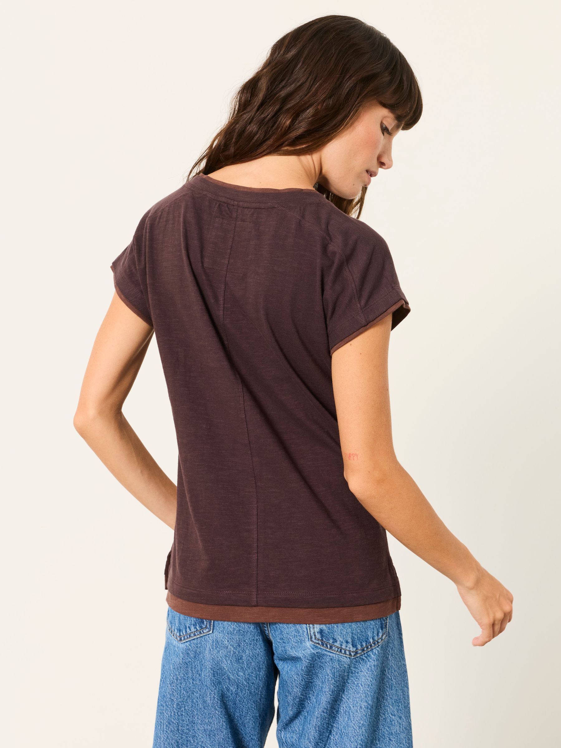 Molly Chocolate Brown Mock Layer Short Sleeve T-Shirt - Image 2 of 6
