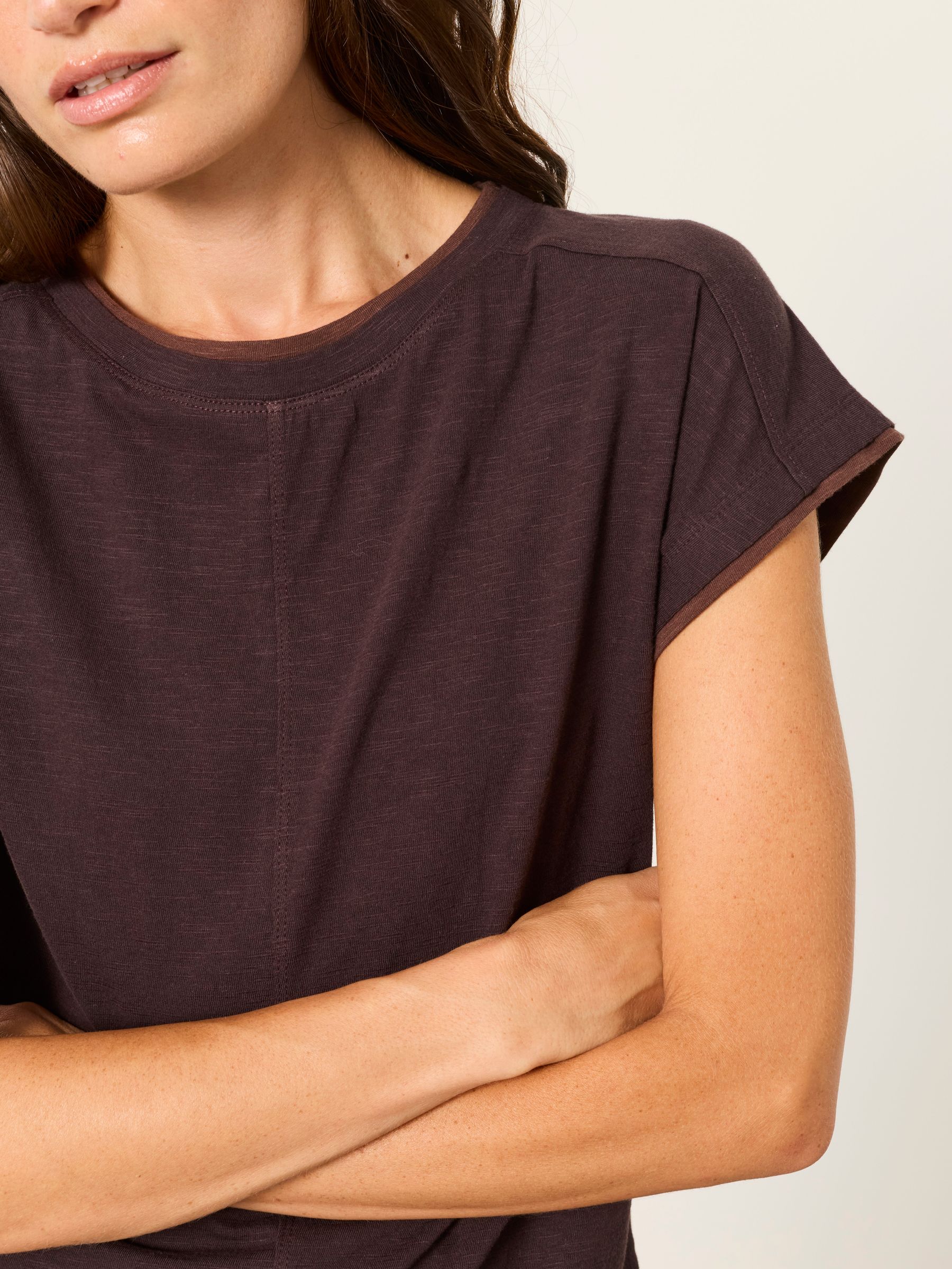 Molly Chocolate Brown Mock Layer Short Sleeve T-Shirt - Image 3 of 6