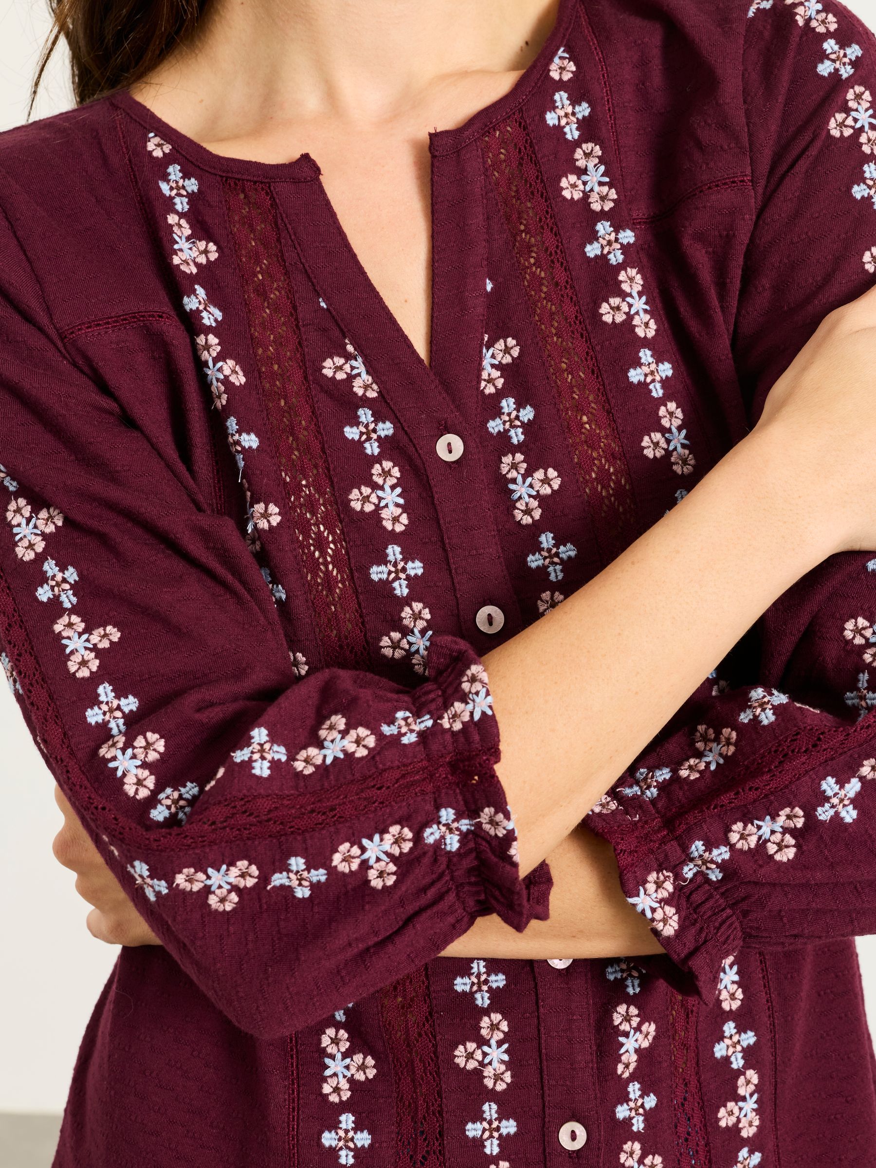Harper Burgundy Red Embroidered Top - Image 3 of 5