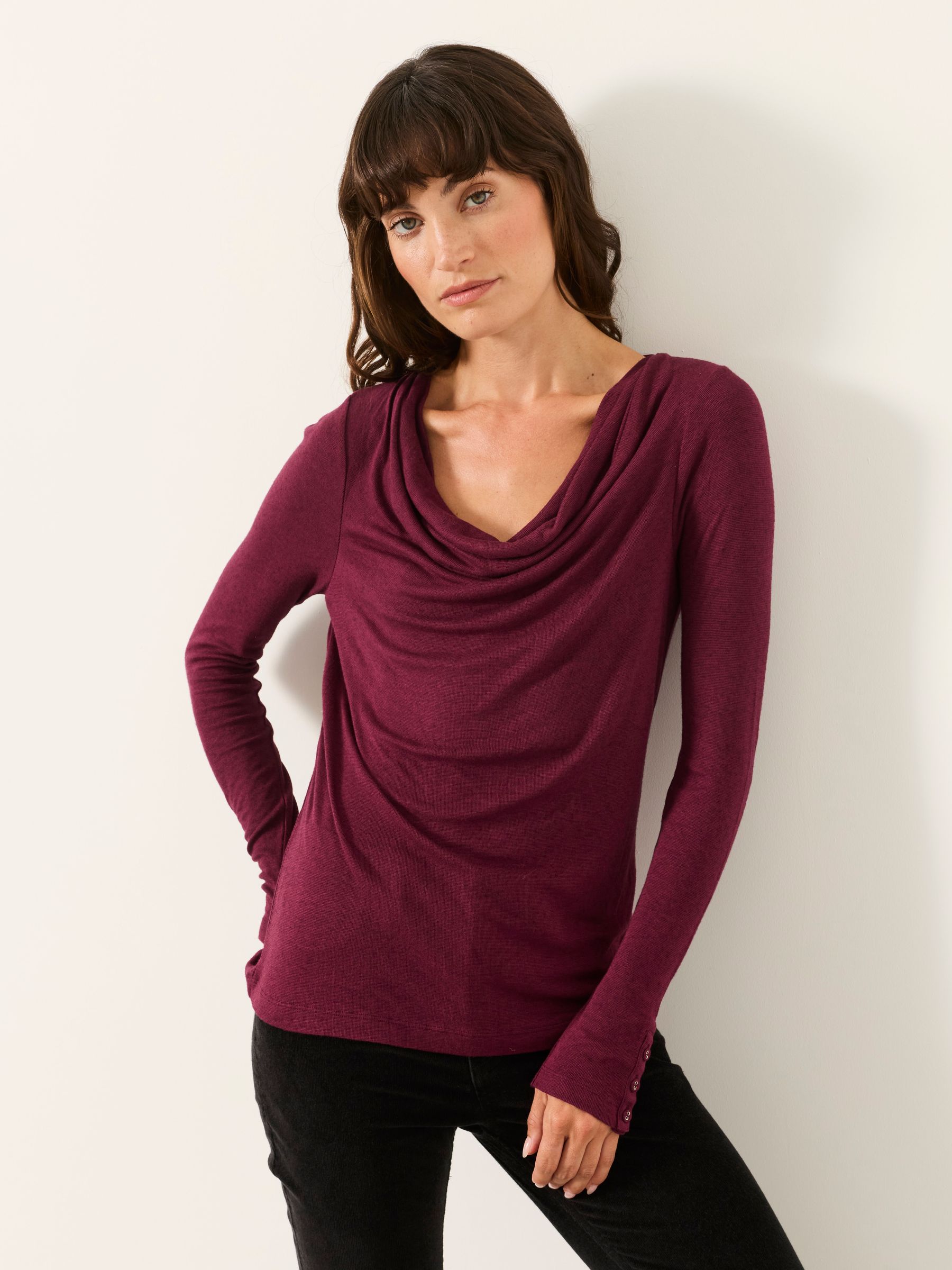 Lola Plum Purple Long Sleeve Cowl Neck Top - Image 1 of 6