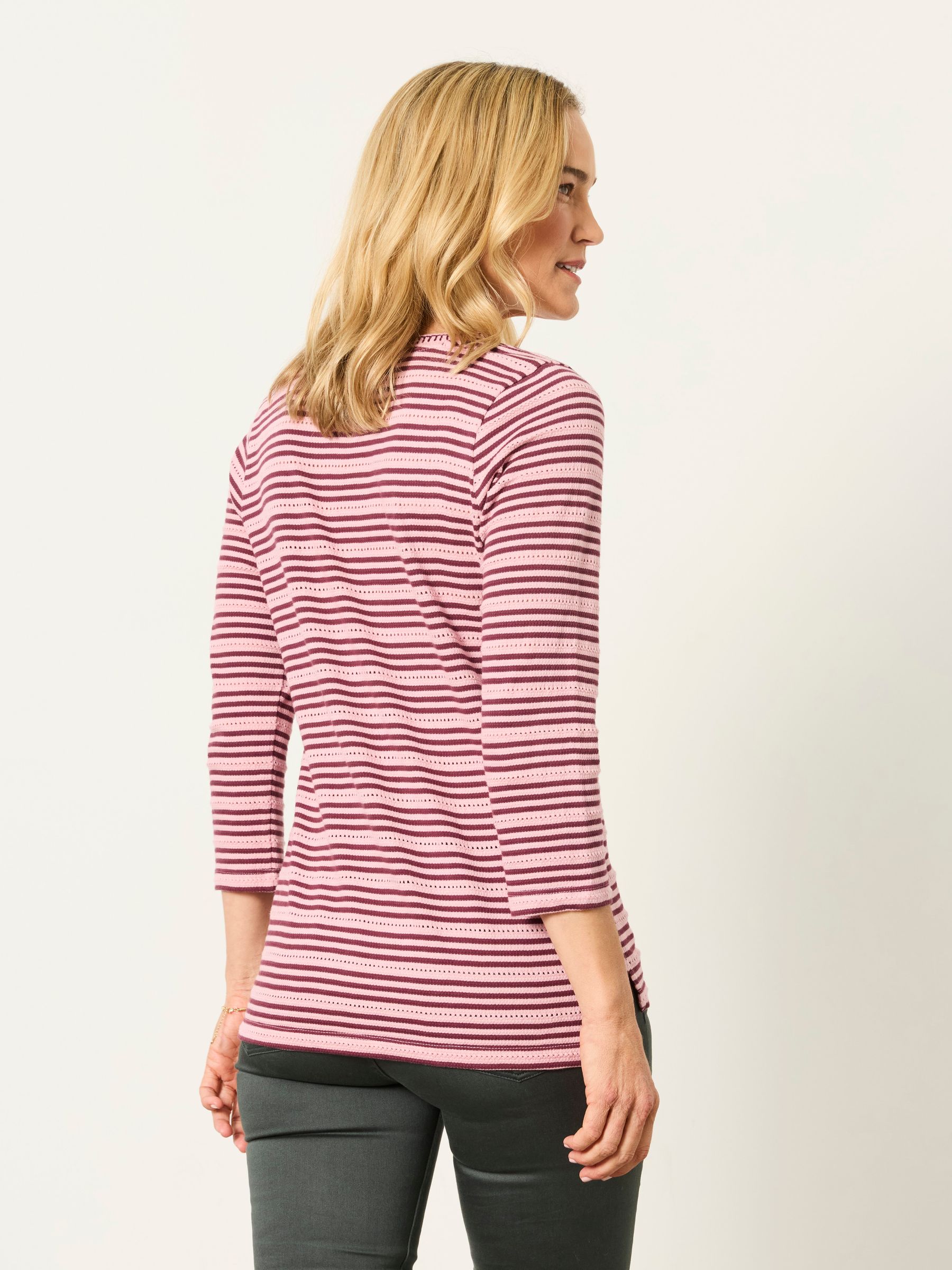 Natalie Dusky Pink Textured Stripe 3/4 Sleeve T-Shirt - Image 2 of 5