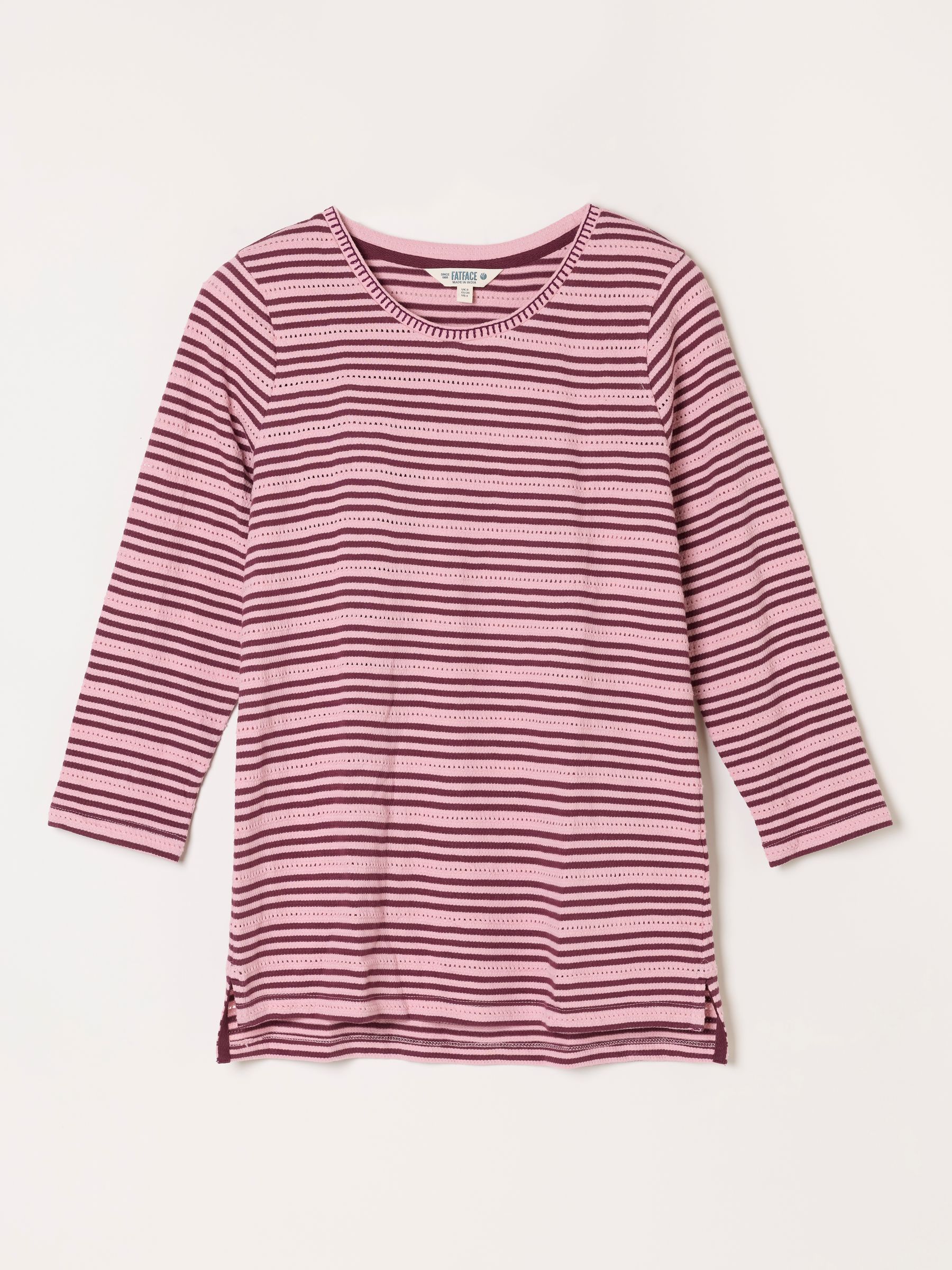 Natalie Dusky Pink Textured Stripe 3/4 Sleeve T-Shirt - Image 5 of 5