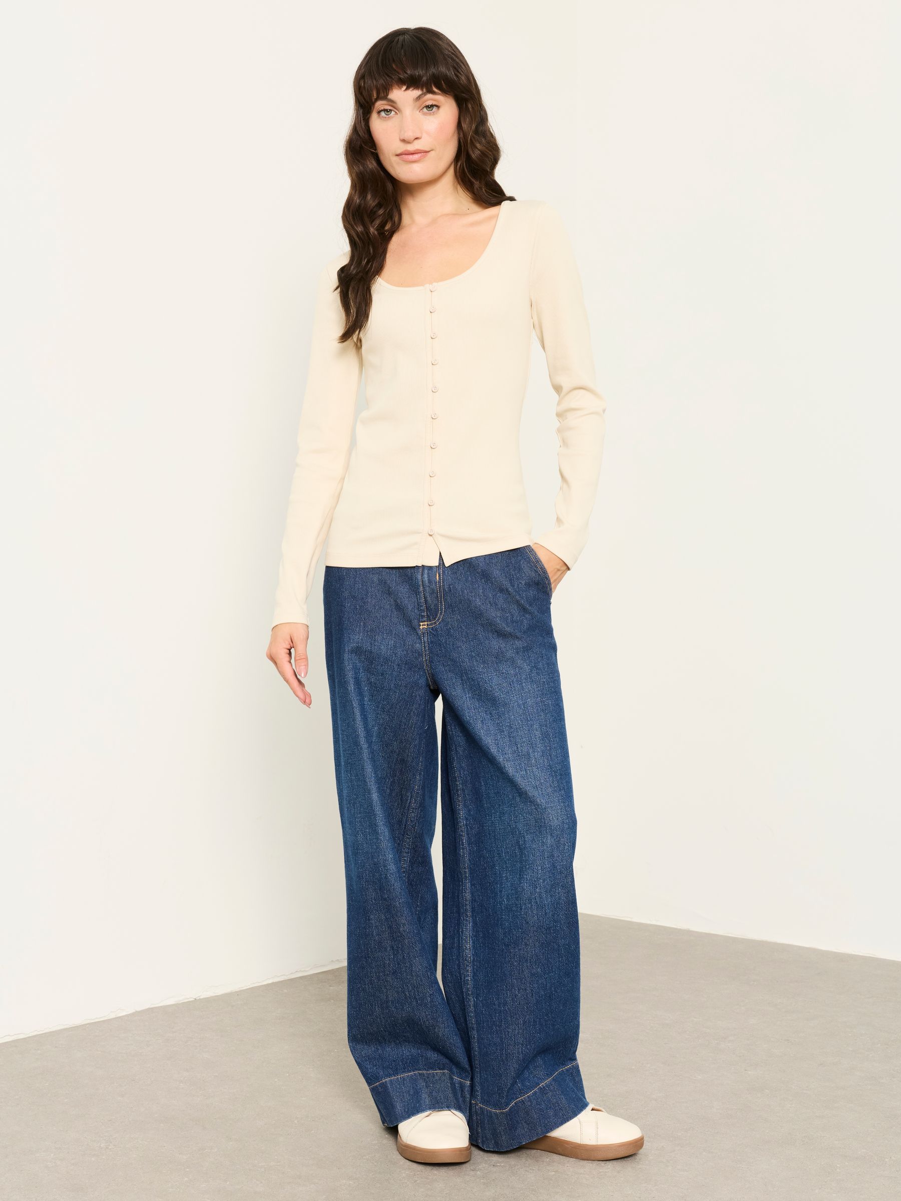 Bethan Ecru Button Ribbed Long Sleeve Top - Image 4 of 5