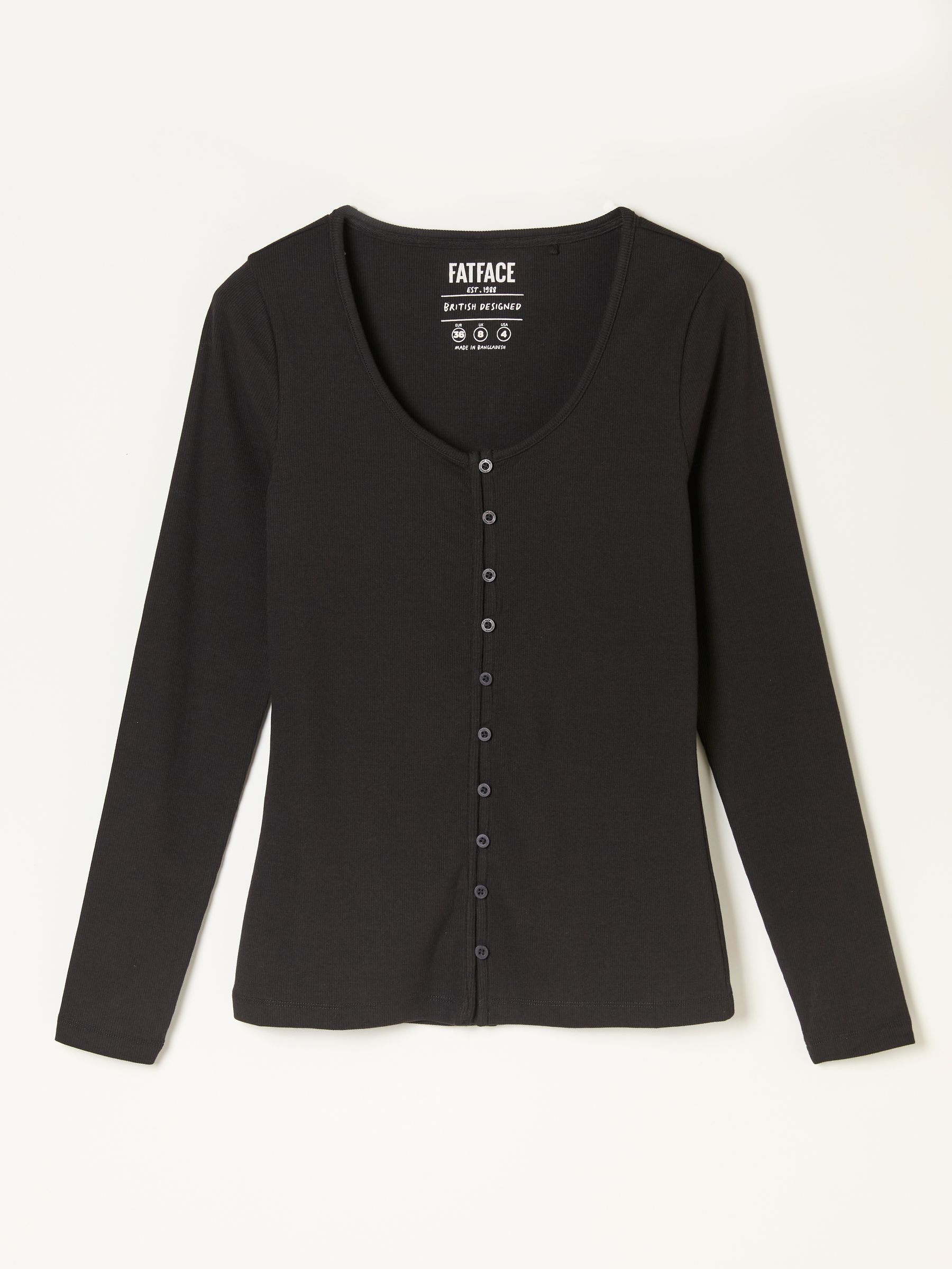 Bethan Black Button Ribbed Long Sleeve Top - Image 6 of 6