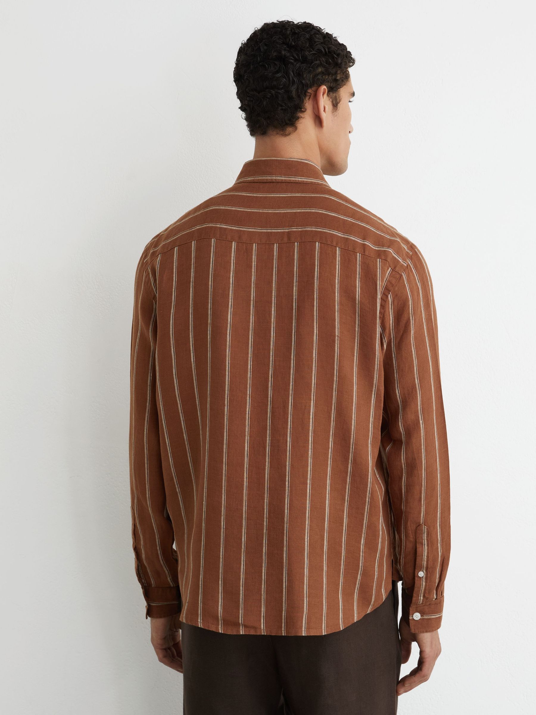 Linen Striped Regular-Fit Shirt in Tobacco/White - Image 7 of 8