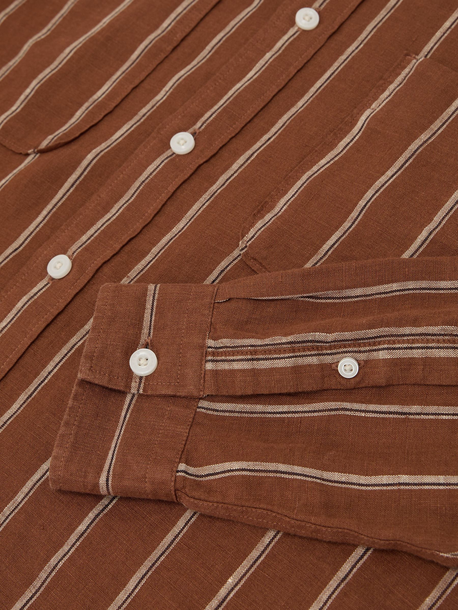 Linen Striped Regular-Fit Shirt in Tobacco/White - Image 8 of 8