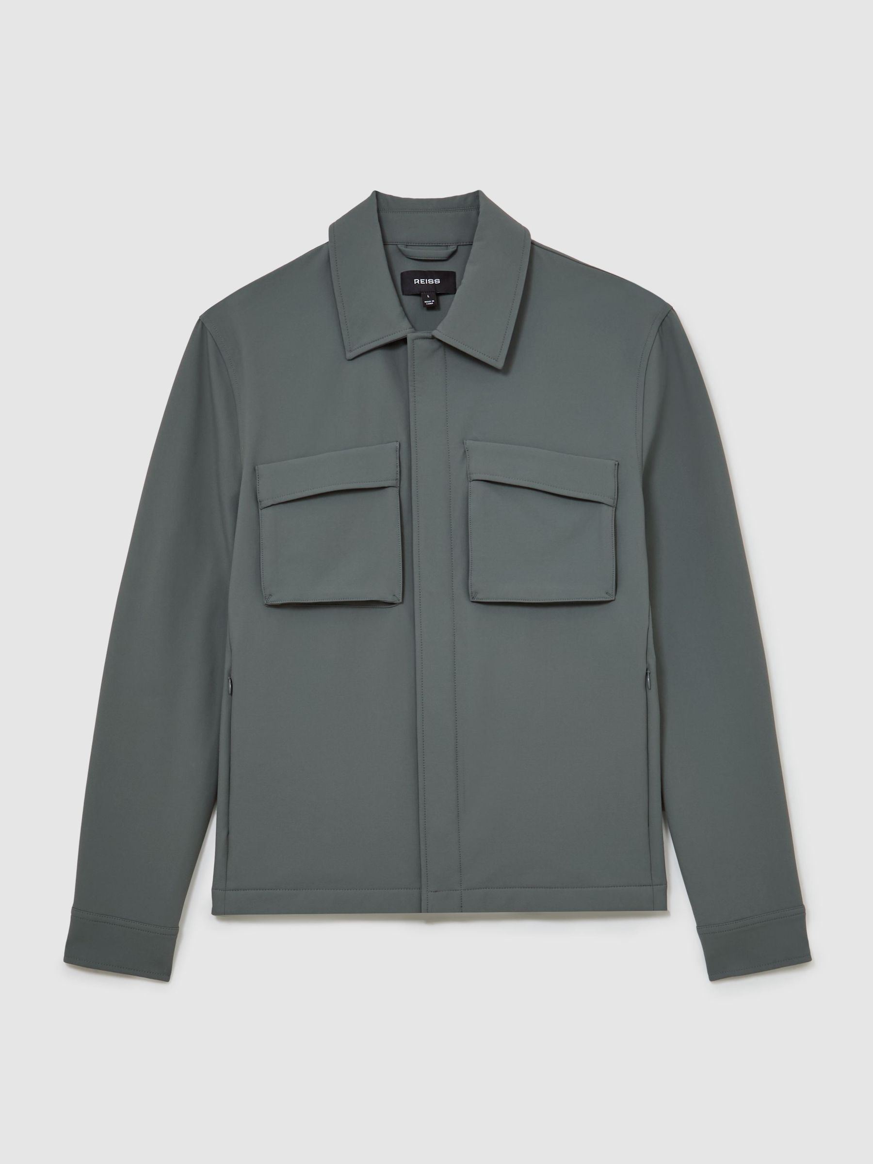 Technical Twin-Pocket Overshirt in Soft Sage Green - Image 2 of 8
