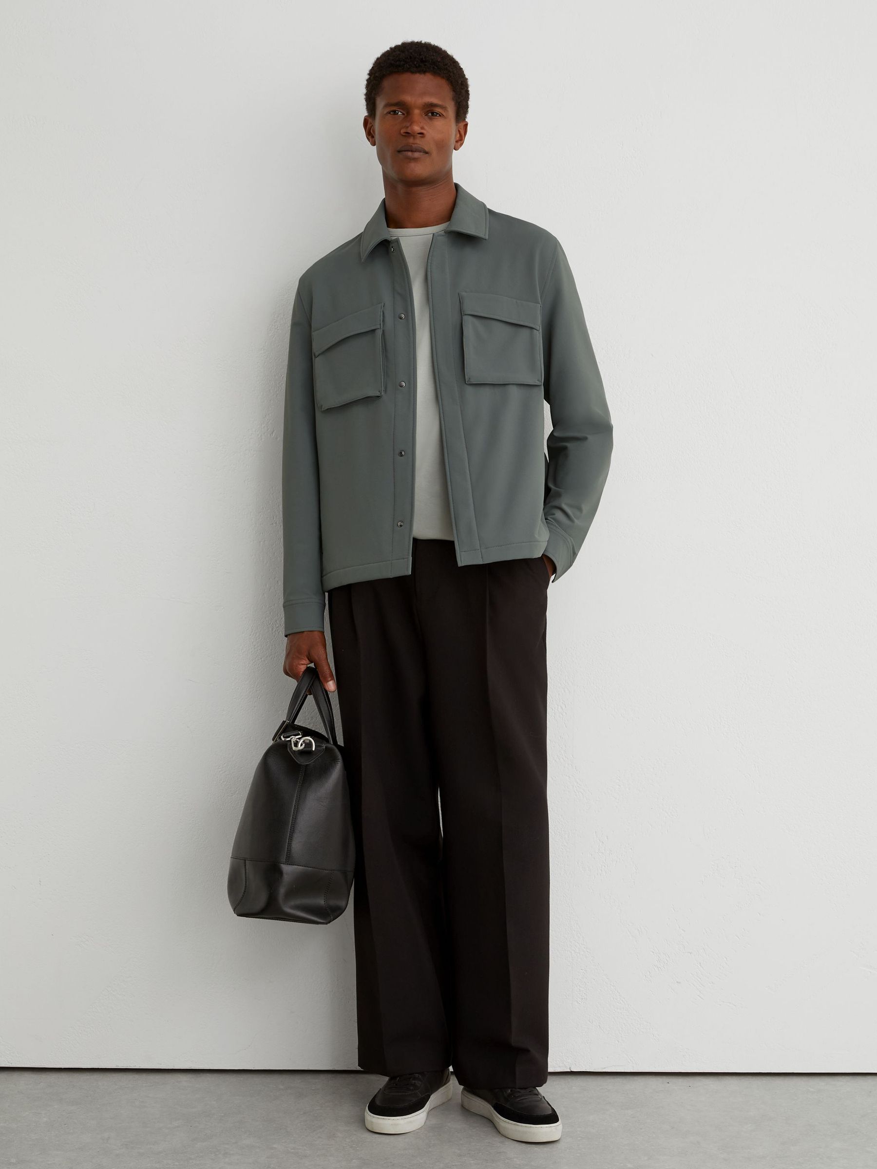 Technical Twin-Pocket Overshirt in Soft Sage Green - Image 7 of 8
