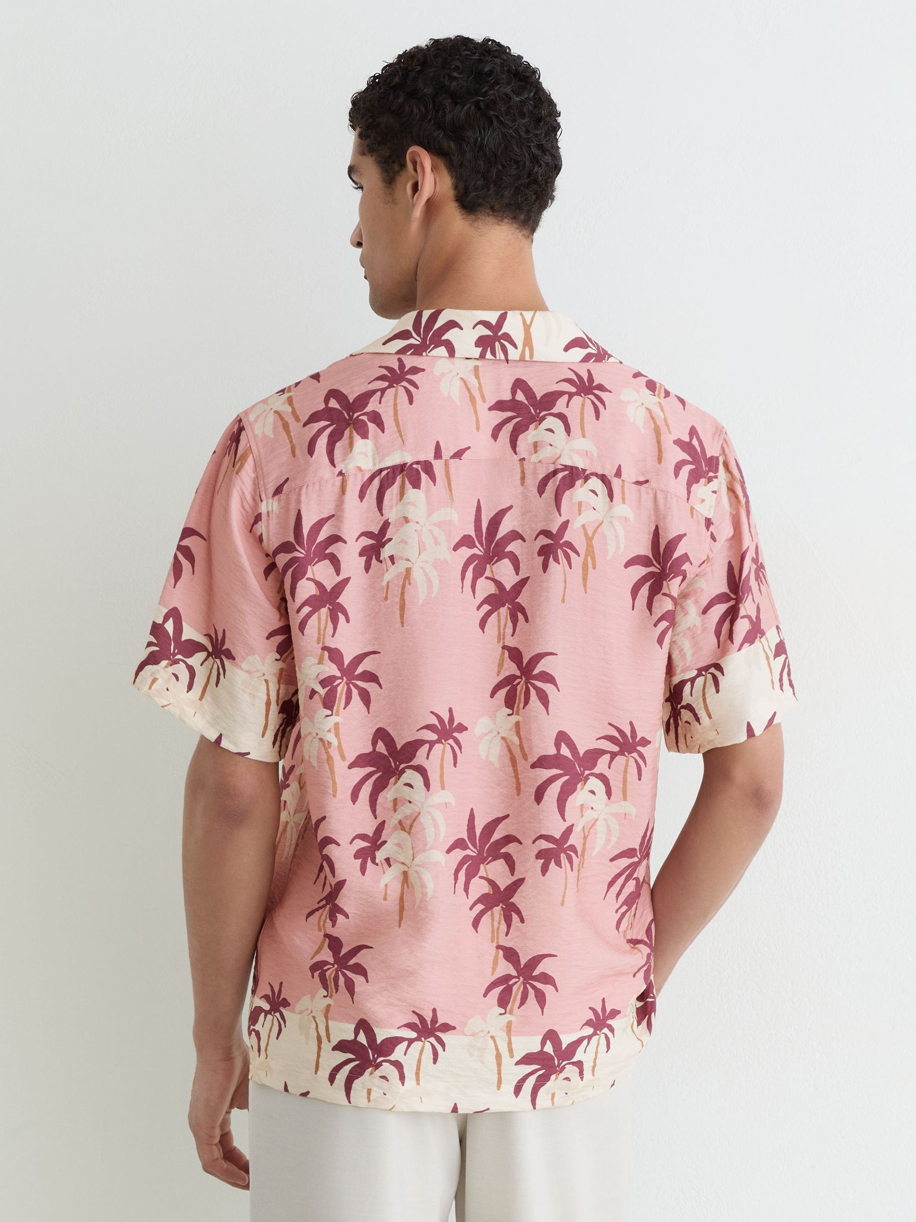 Palm-Print Cuban-Collar Shirt in Pink - Image 5 of 6