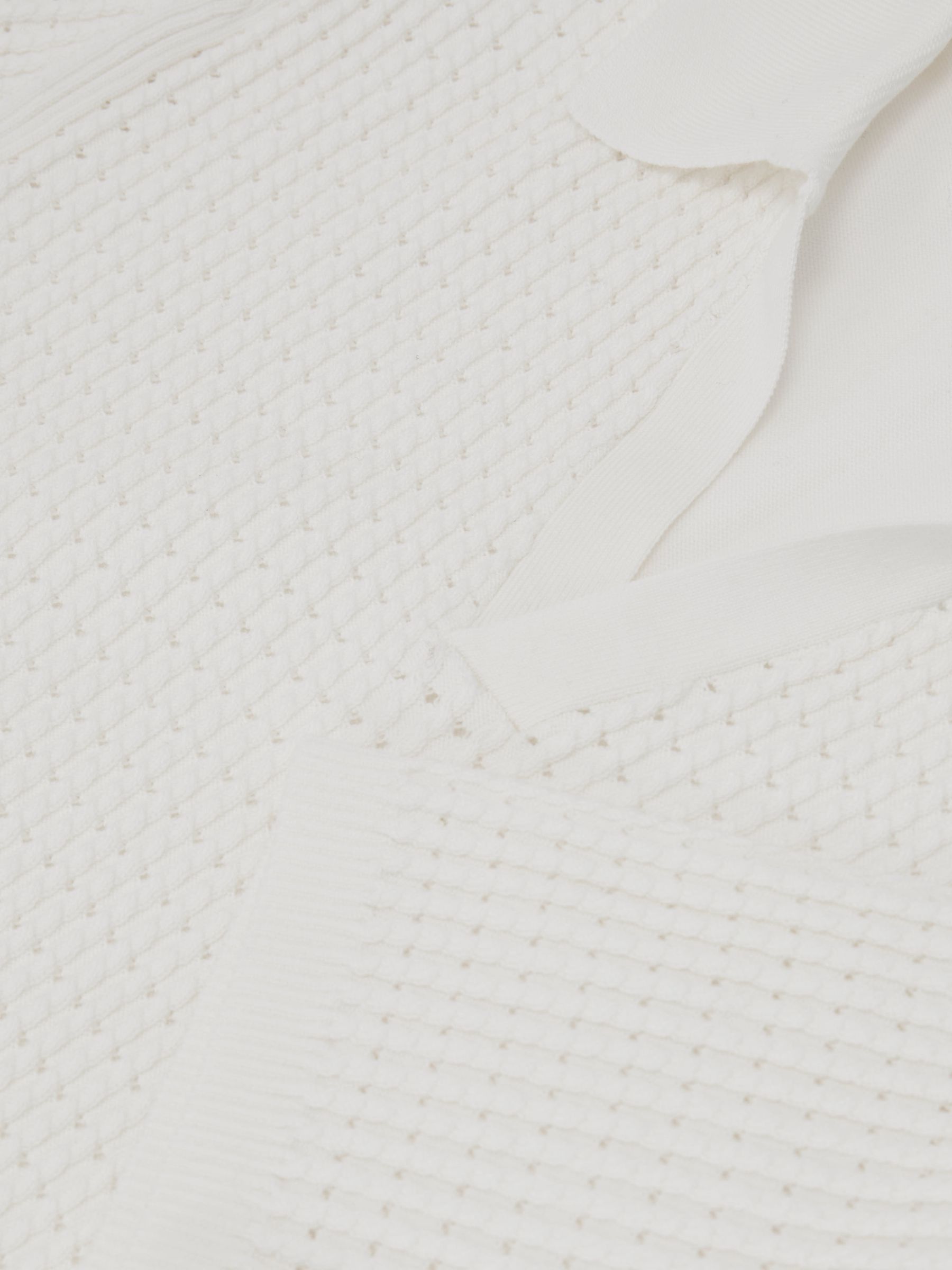 Micro-Cable Knit Open-Collar Polo in White - Image 6 of 6