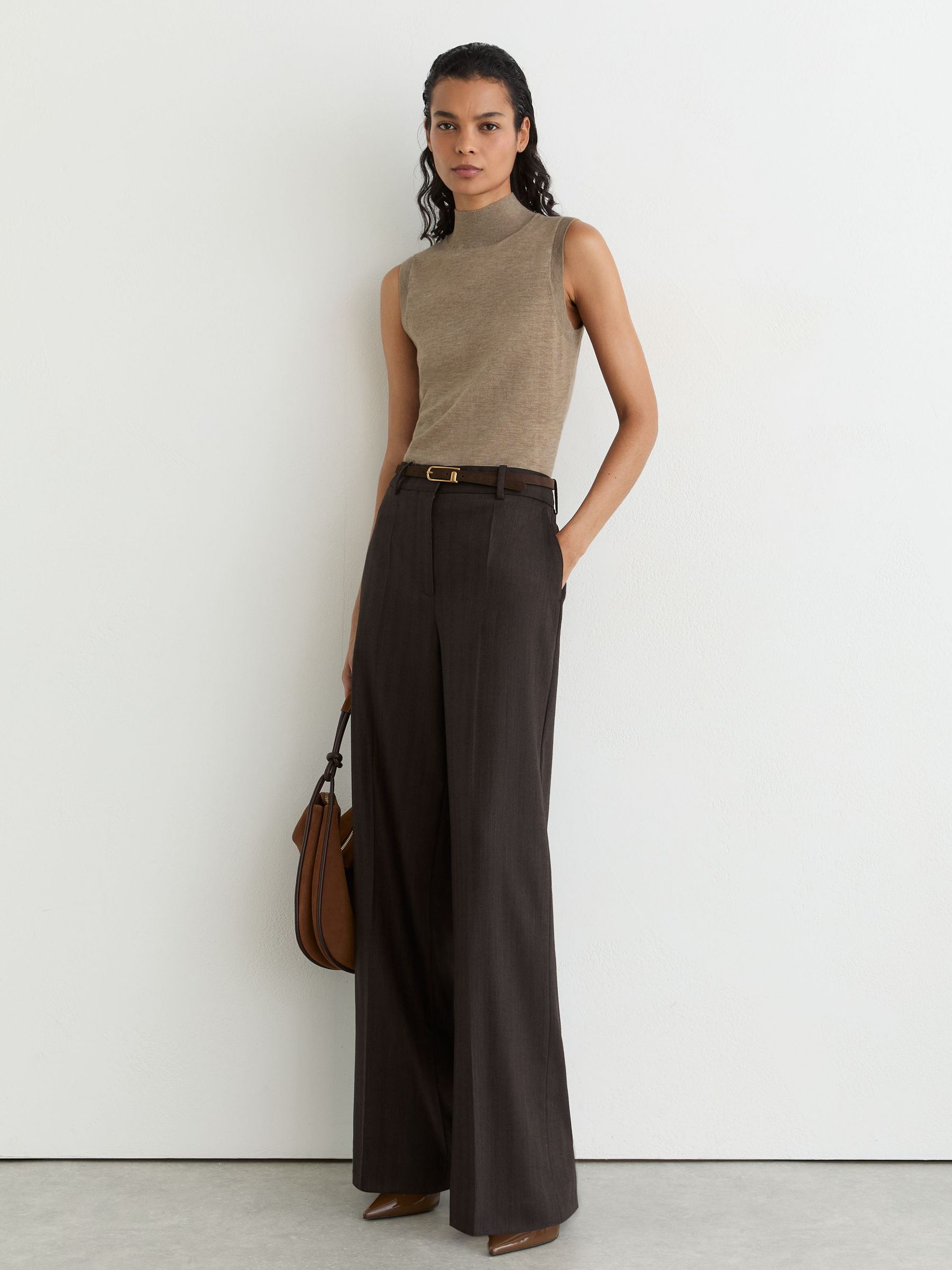 Merino Wool Funnel-Neck Sleeveless Top in Neutral - Image 1 of 6