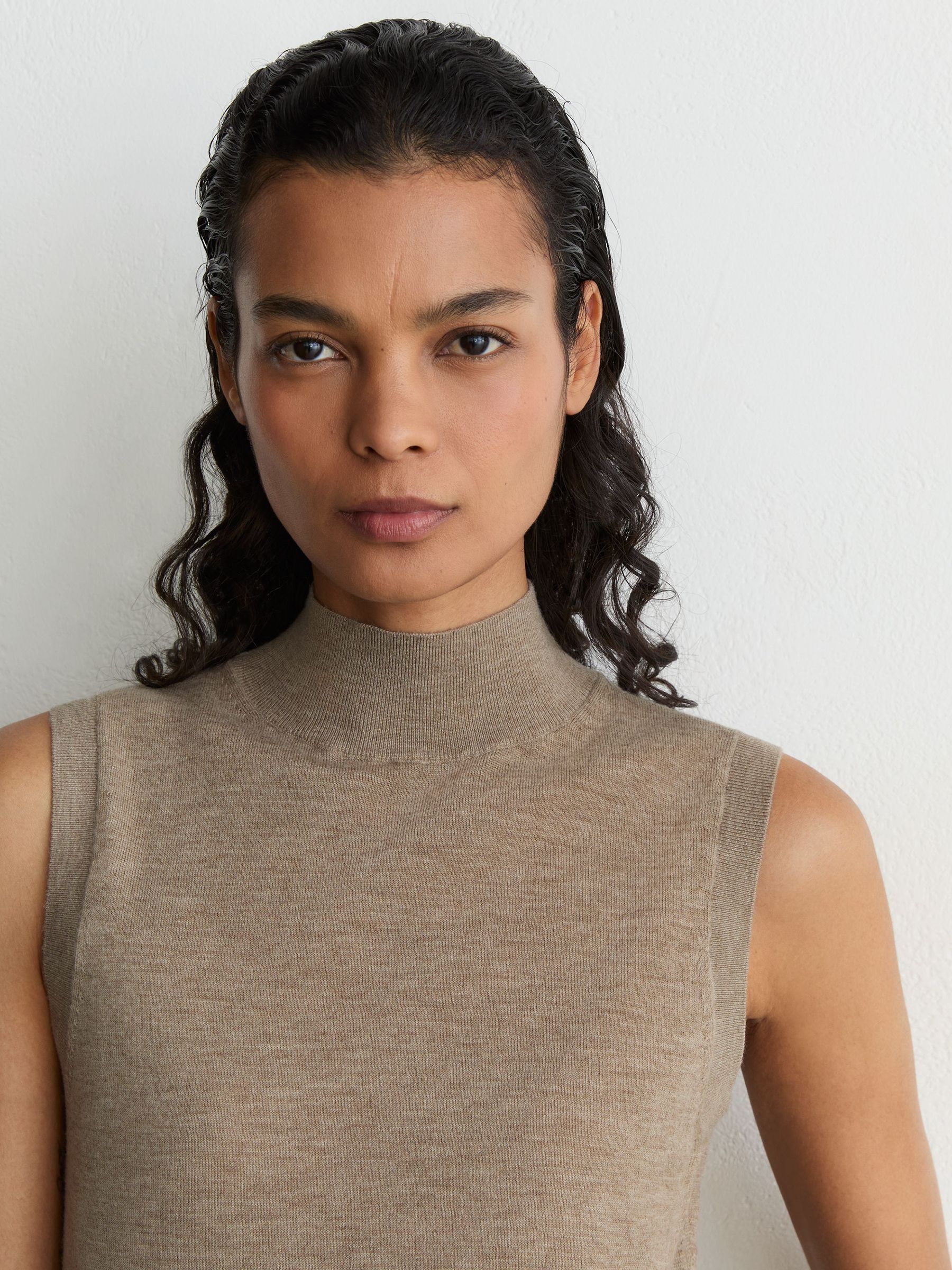Merino Wool Funnel-Neck Sleeveless Top in Neutral - Image 3 of 6