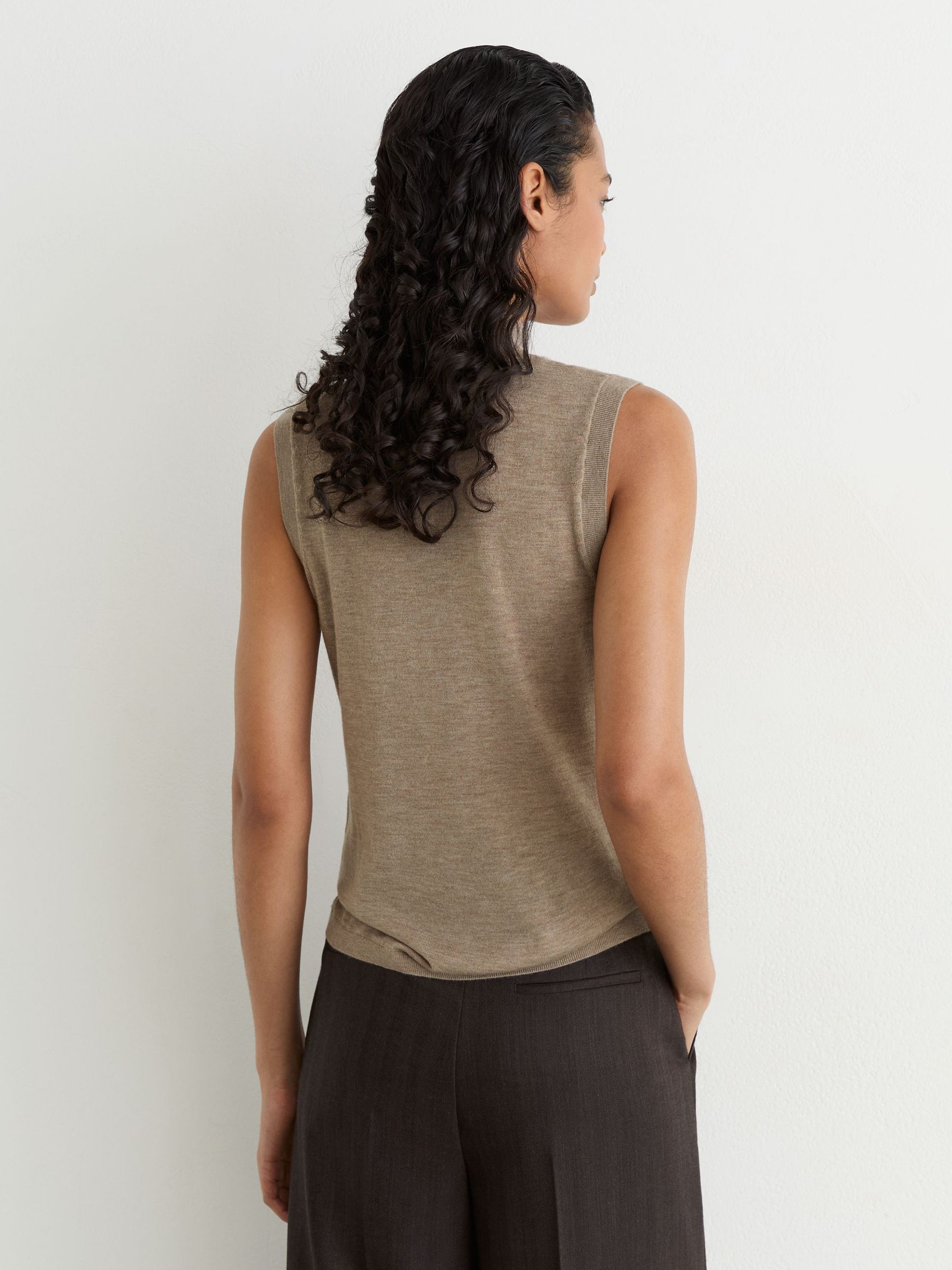 Merino Wool Funnel-Neck Sleeveless Top in Neutral - Image 4 of 6