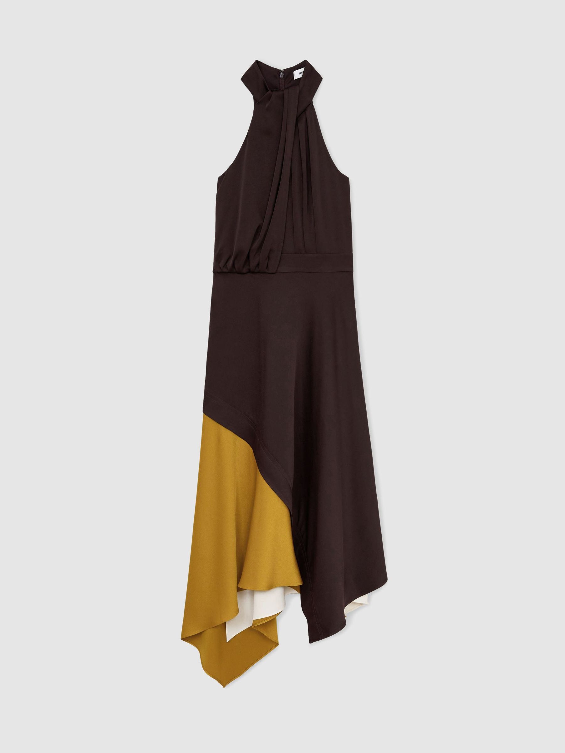 Colour-Block Layered Midi Dress in Burgundy/Green - Image 2 of 8
