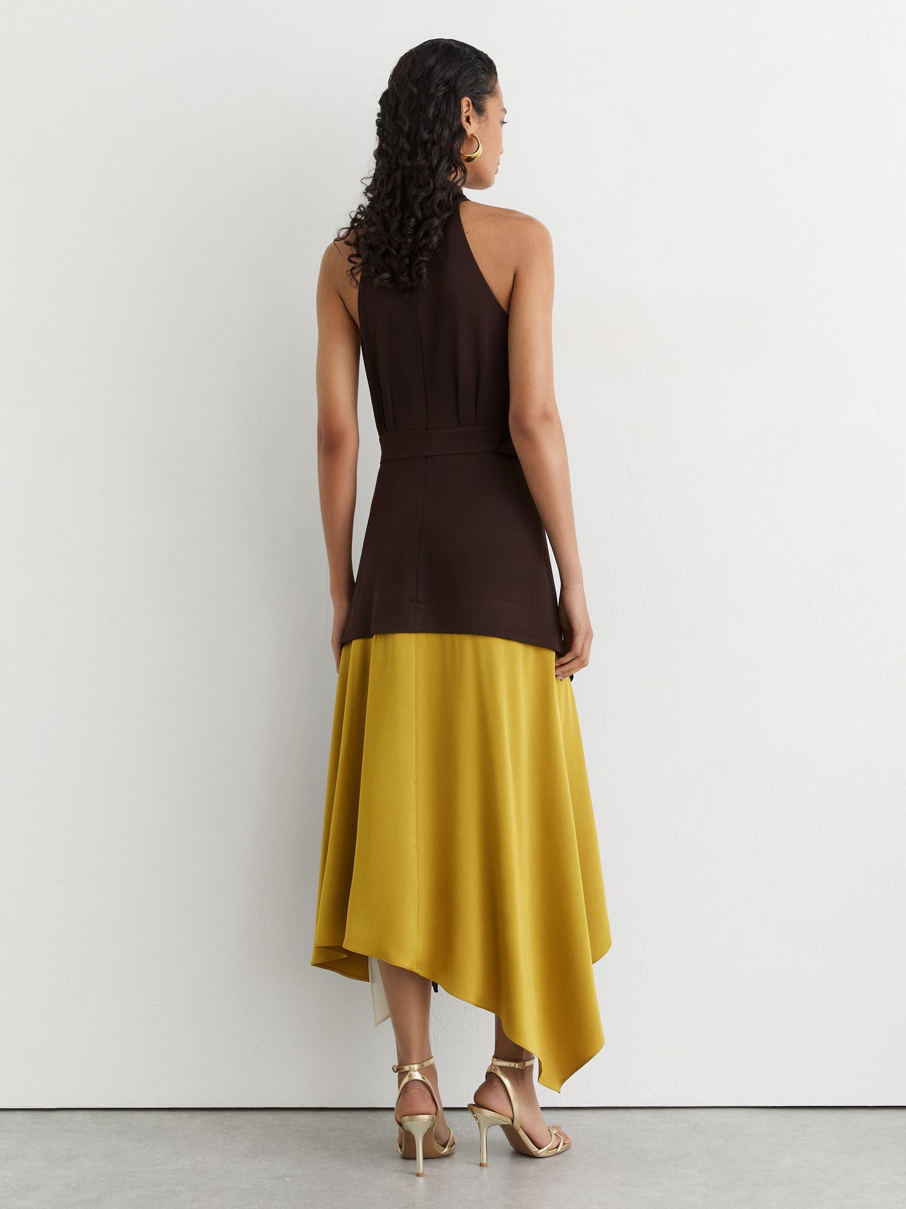 Colour-Block Layered Midi Dress in Burgundy/Green - Image 5 of 8