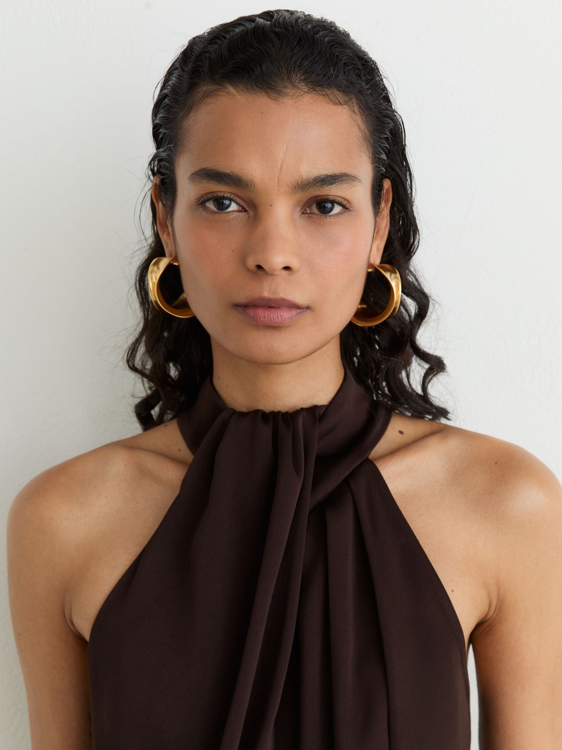 Colour-Block Layered Midi Dress in Burgundy/Green - Image 6 of 8
