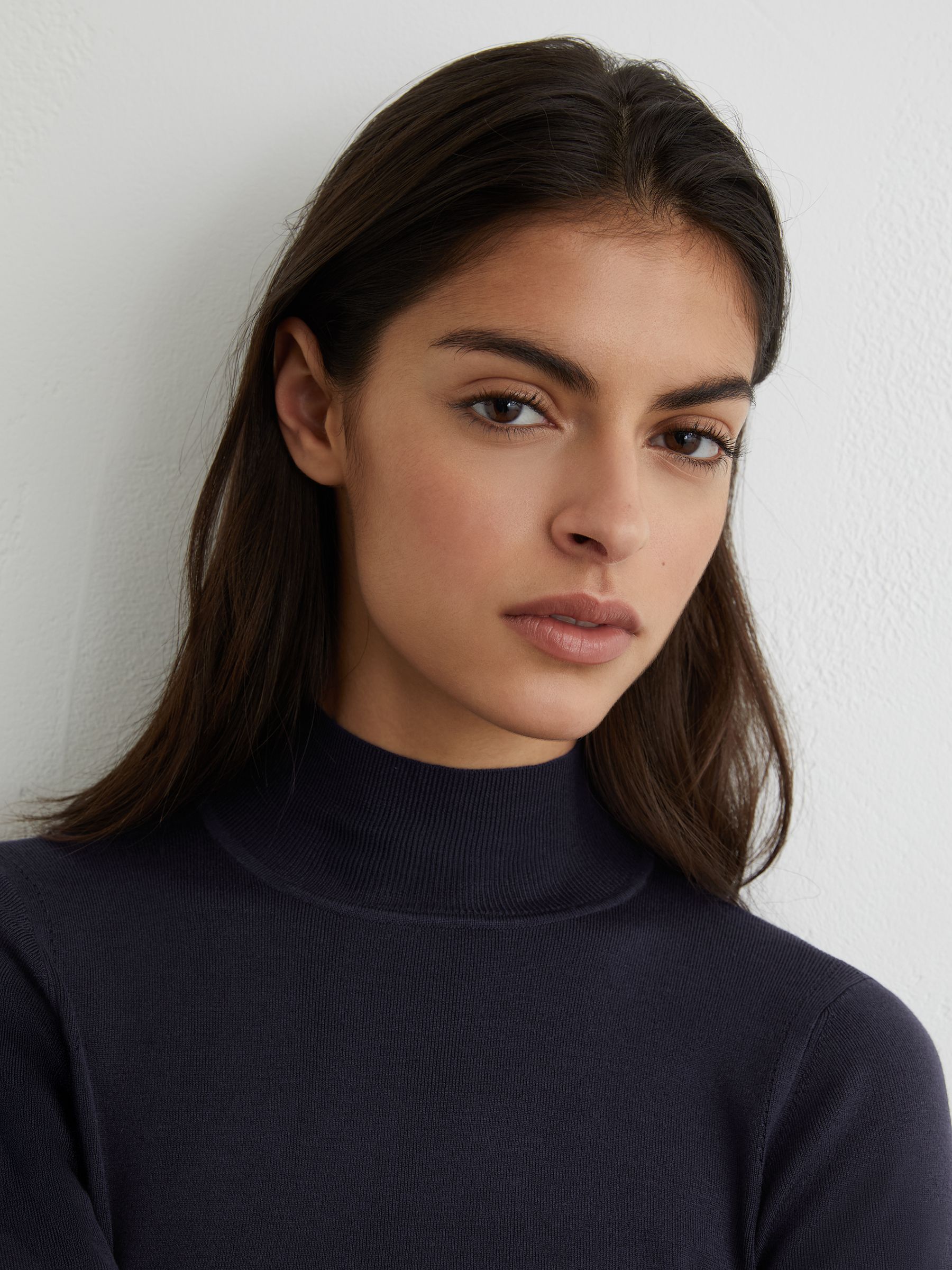 Atelier Silk-Blend Mock-Neck Top in Navy - image 5