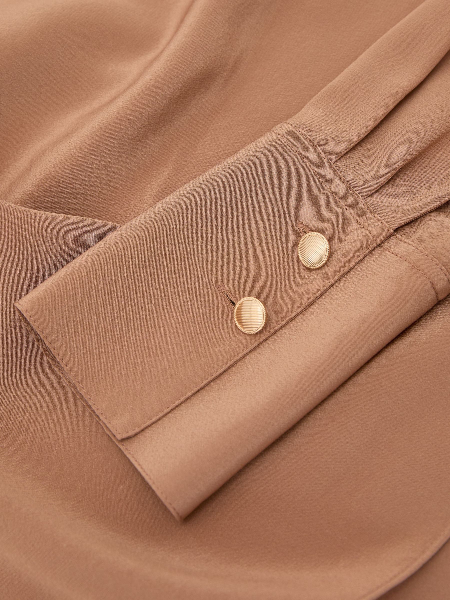 Matte Silk Draped Shirt in Camel - Image 8 of 8