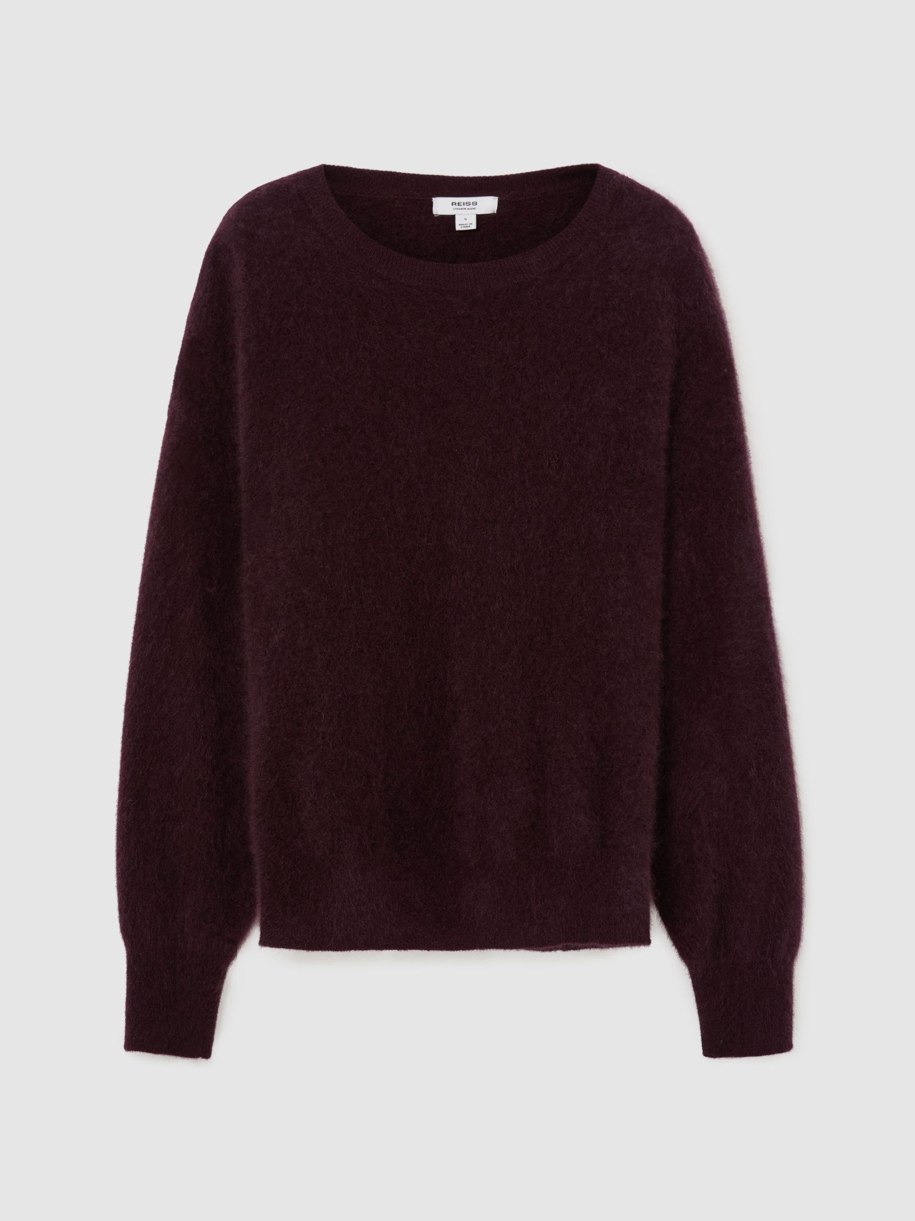 100% Brushed Cashmere Crew-Neck Jumper in Grape Burgundy - Obrázek 2 z 7
