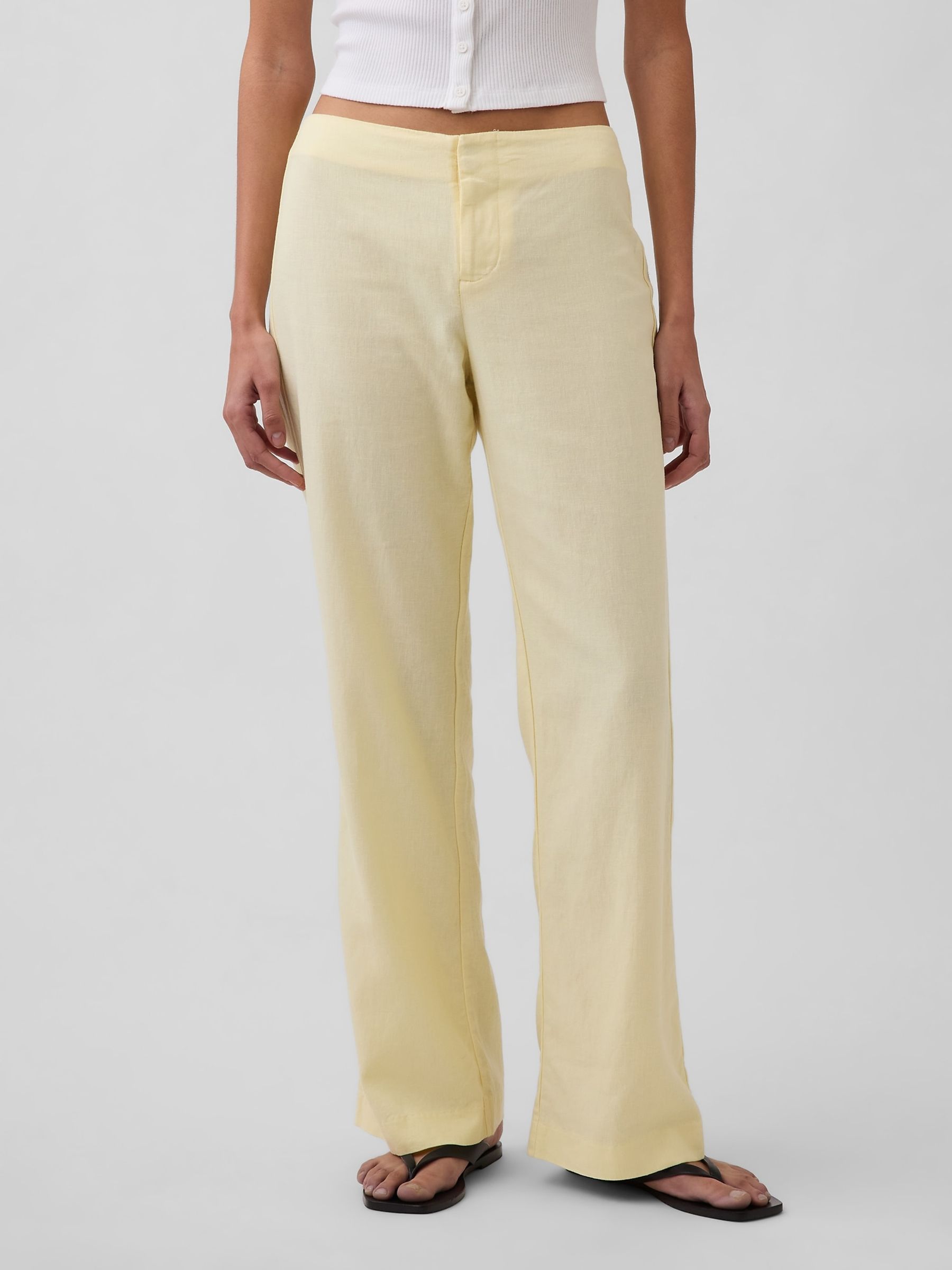 Black Low Rise Linen-Blend Flare Trousers - Image 1 of 4