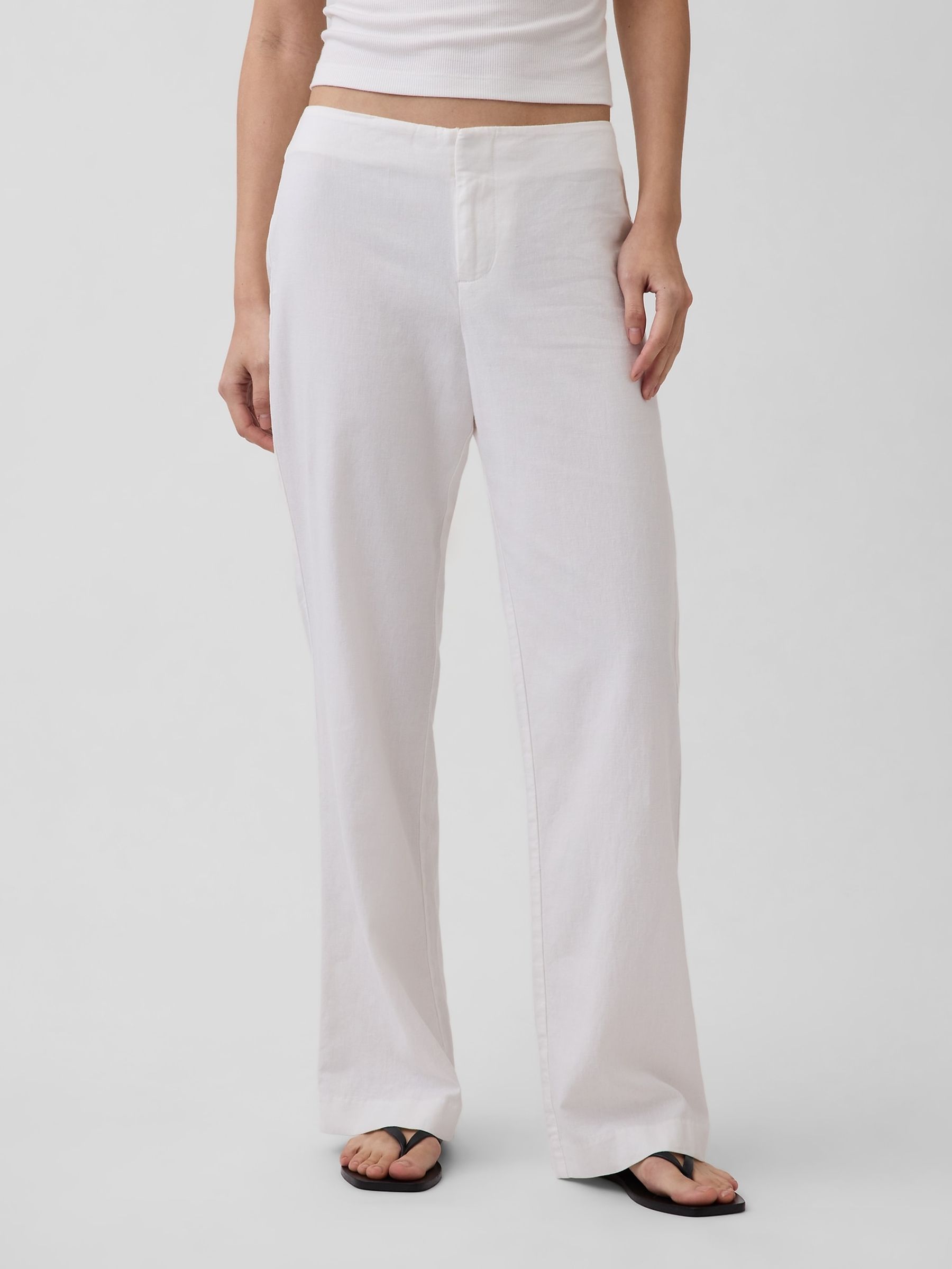 White Low Rise Linen-Blend Flare Trousers - Image 1 of 4