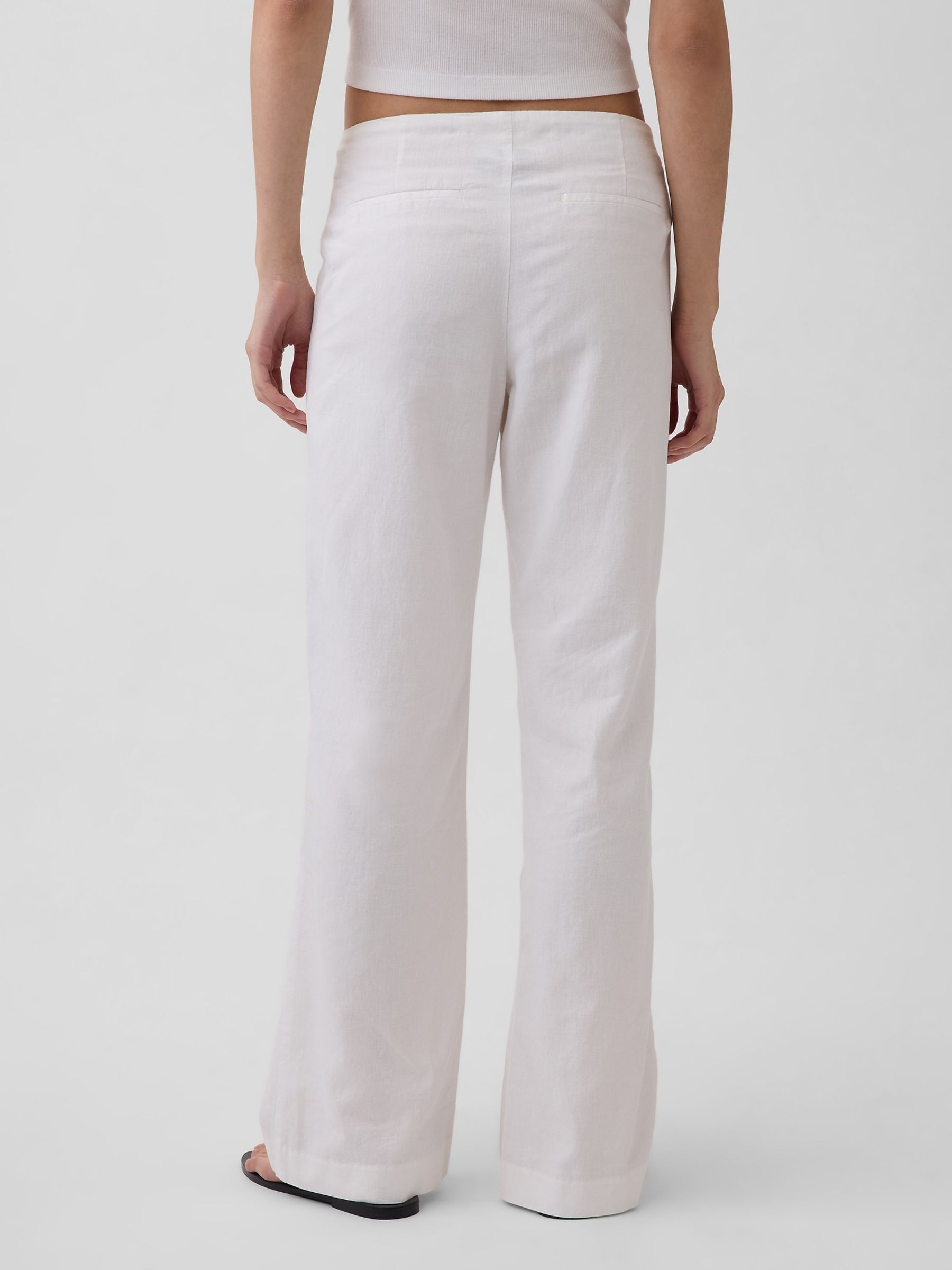 White Low Rise Linen-Blend Flare Trousers - Image 2 of 4