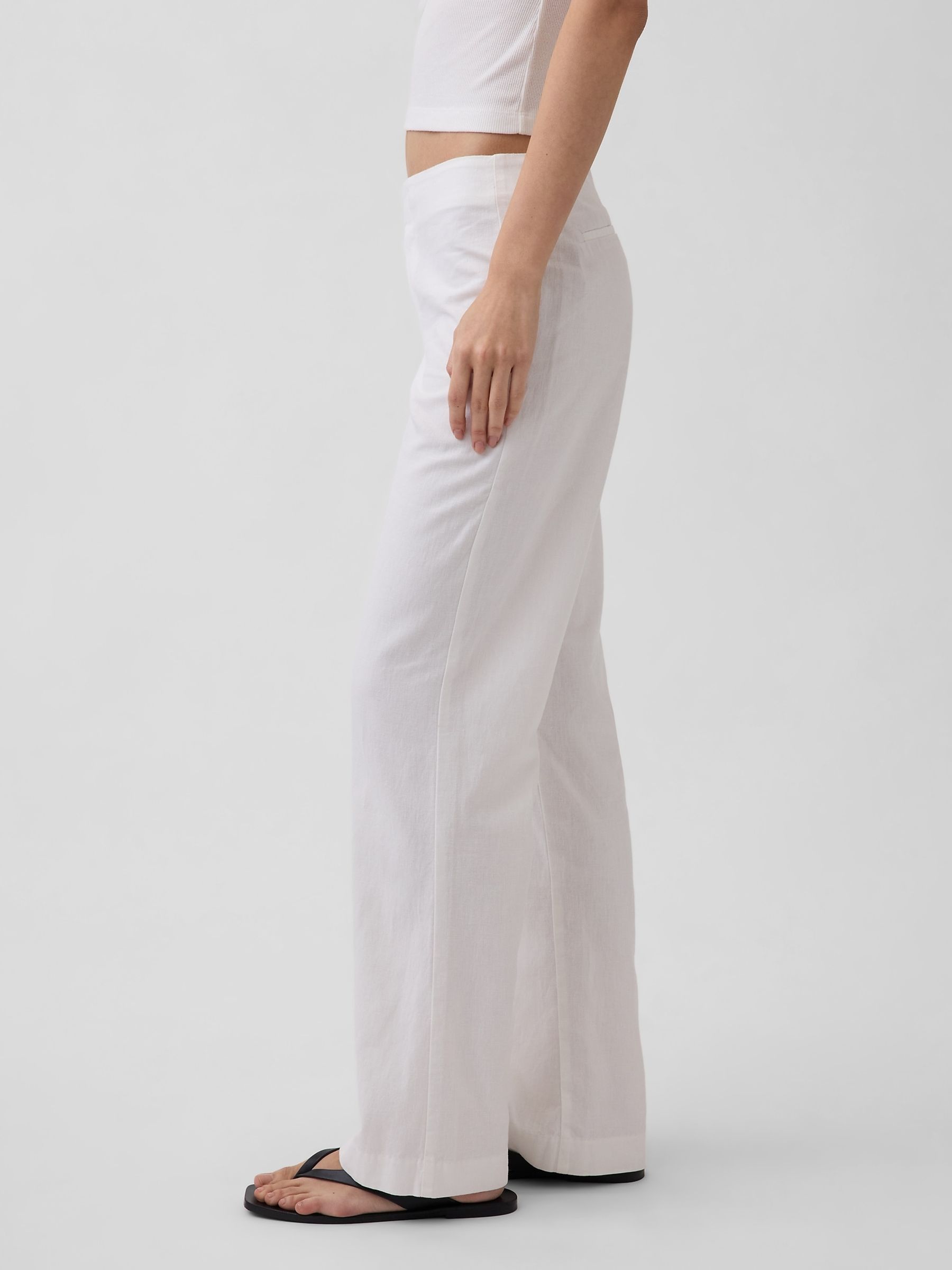 White Low Rise Linen-Blend Flare Trousers - Image 4 of 4