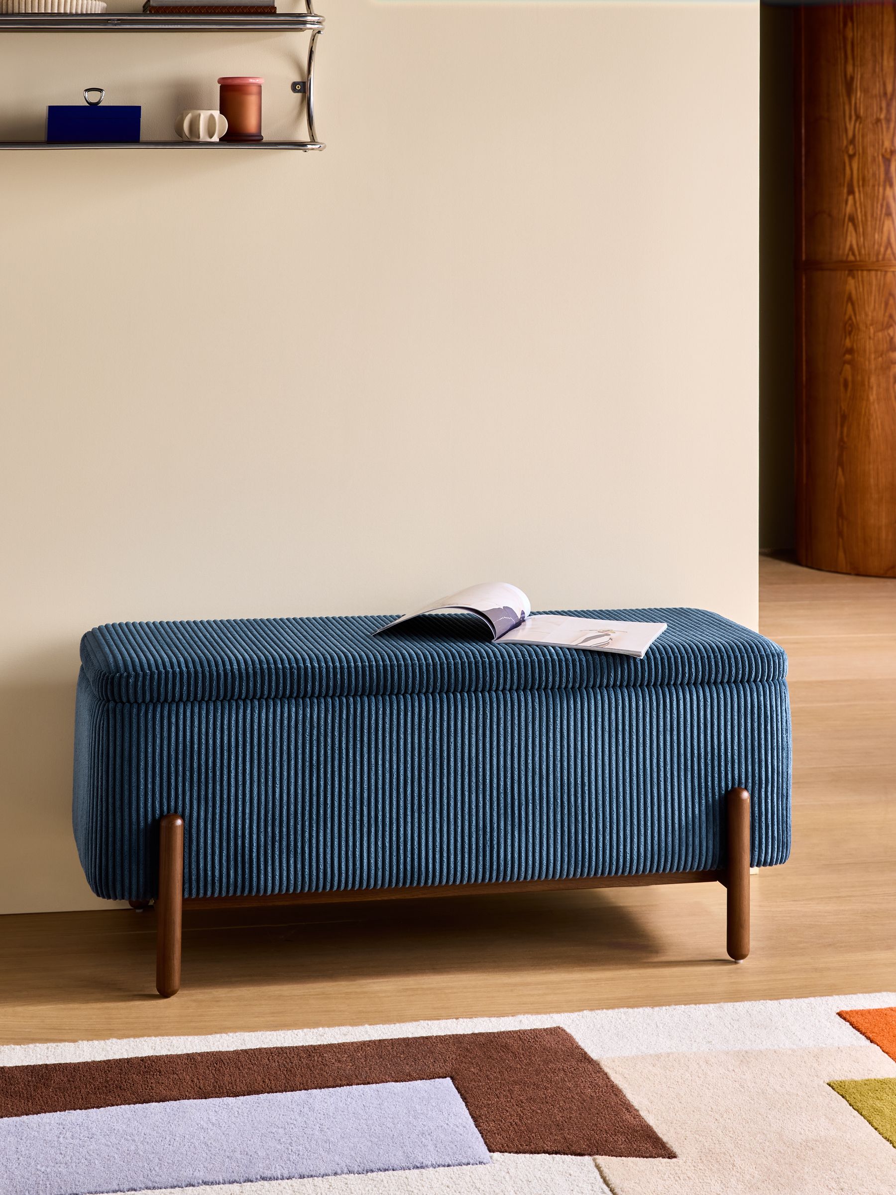 Asare Storage Ottoman Bench in Steel Blue Corduroy - Image 1 of 5