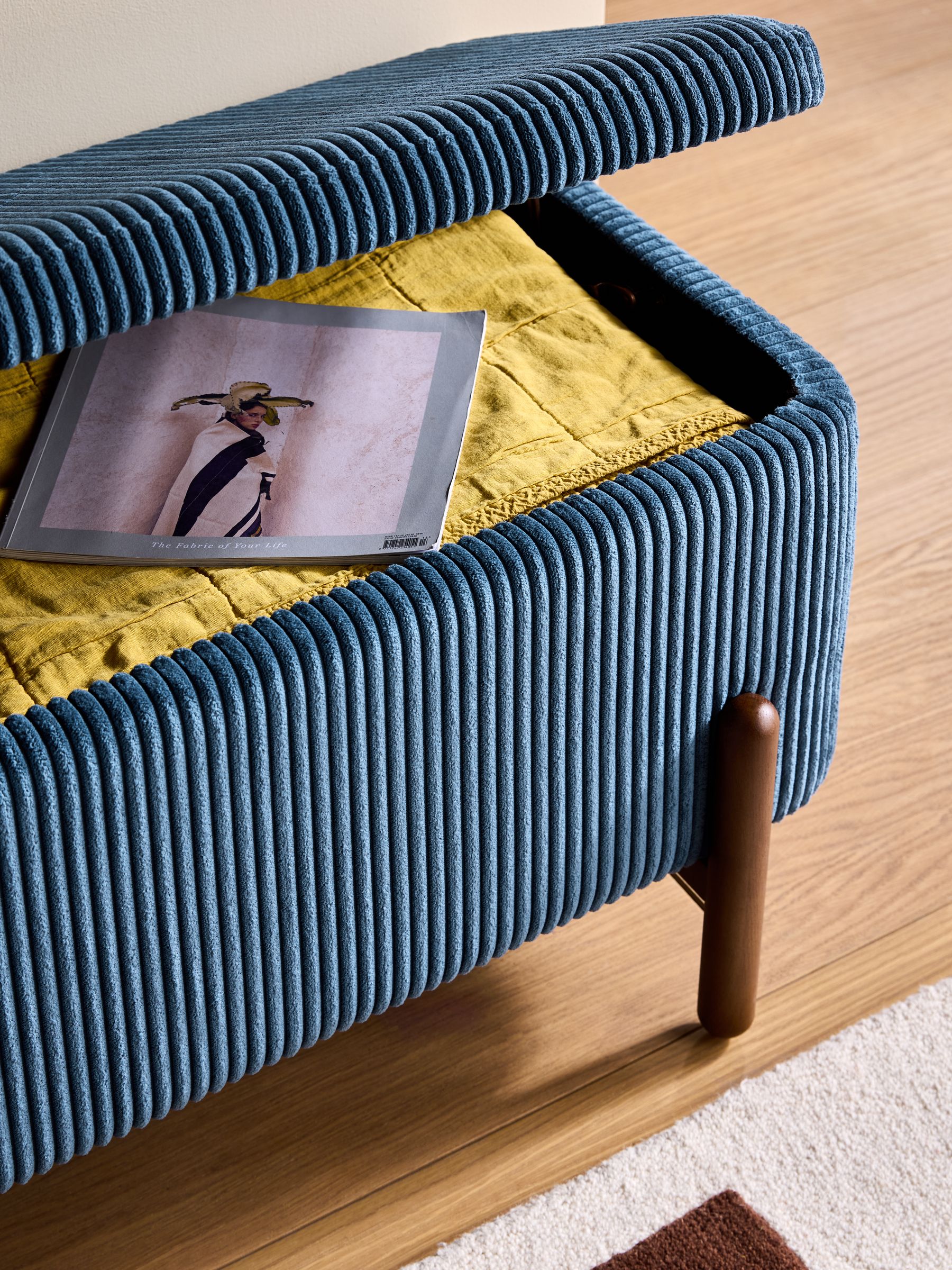 Asare Storage Ottoman Bench in Steel Blue Corduroy - Image 2 of 5