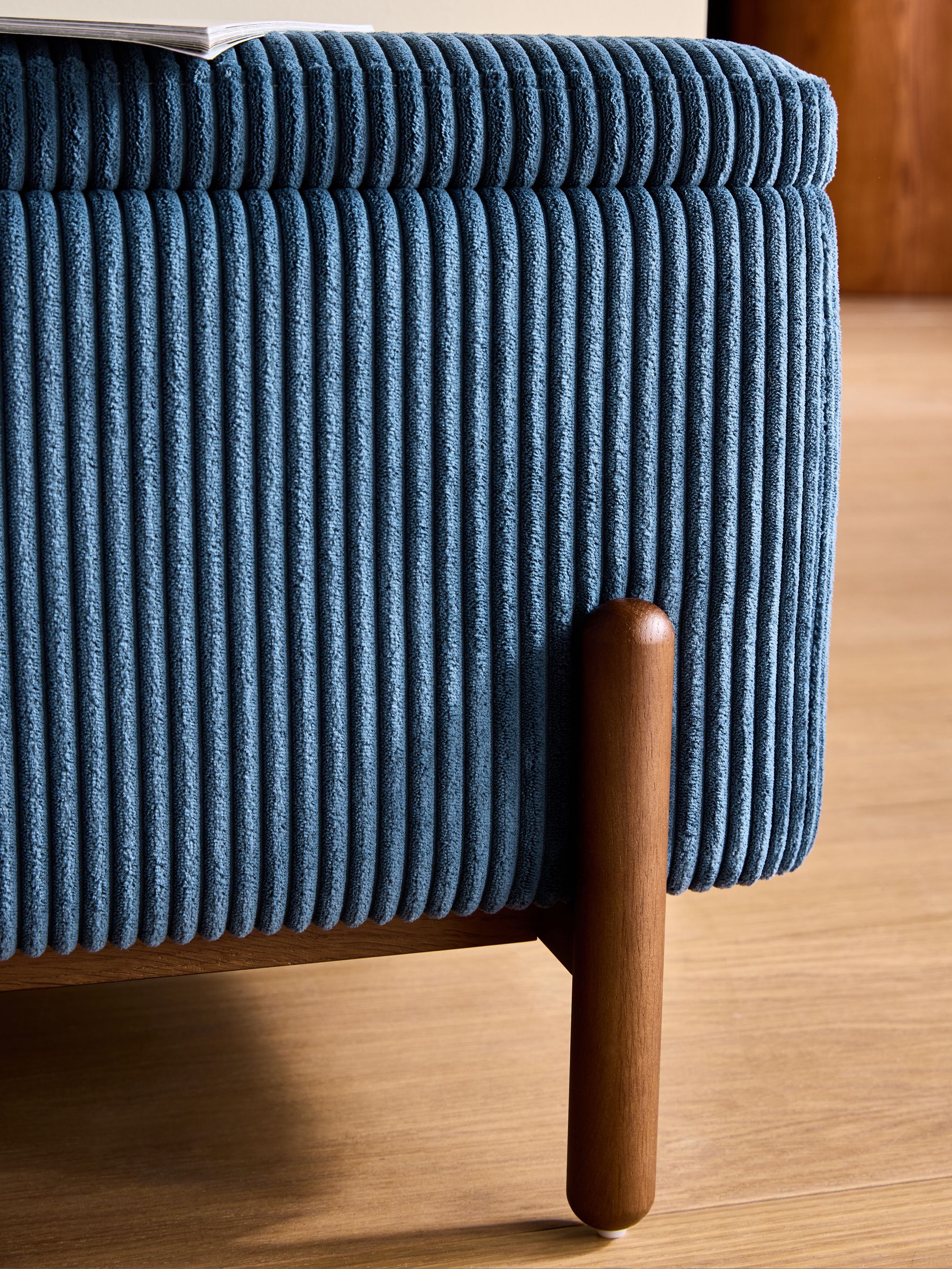 Asare Storage Ottoman Bench in Steel Blue Corduroy - Image 3 of 5