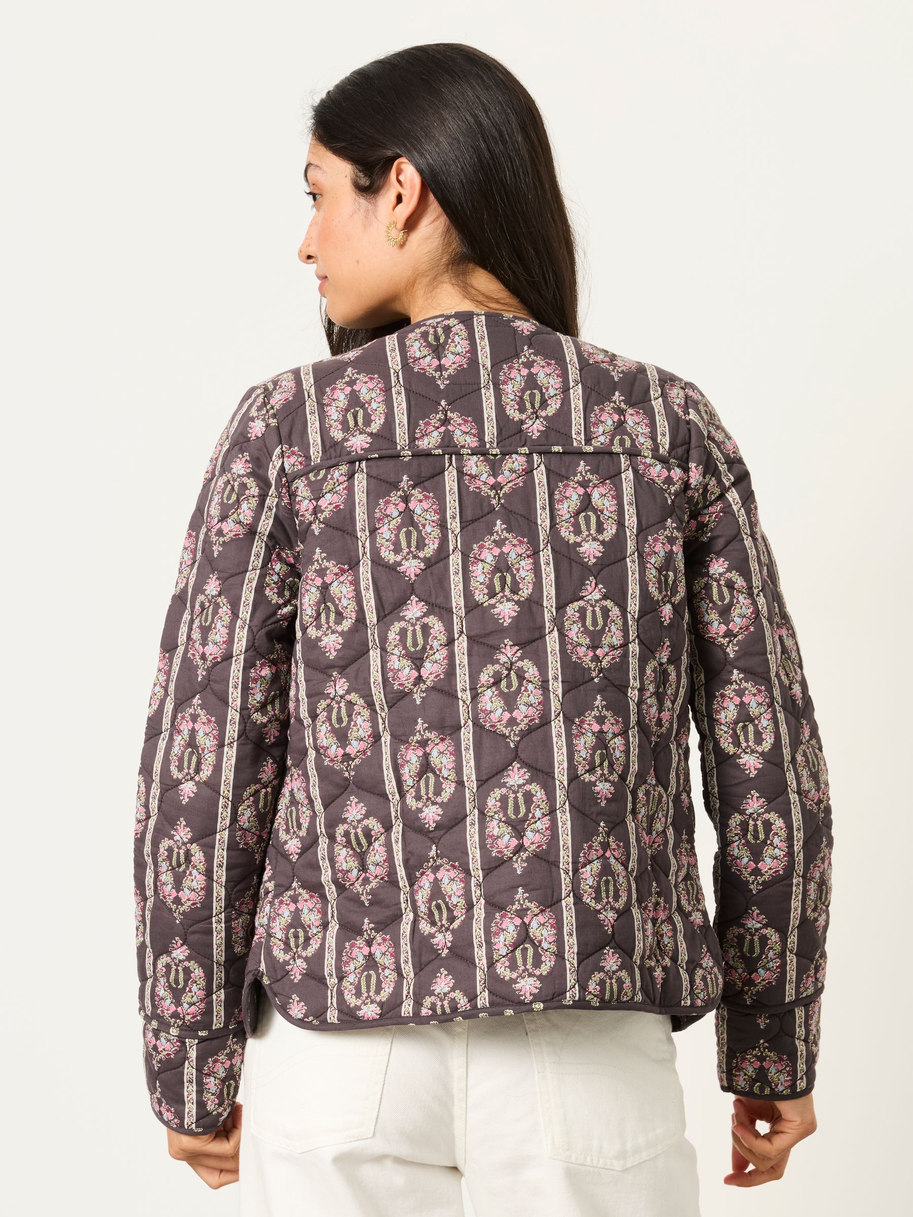 Grey Pink Paisley Petite Quilted Jacket - Image 2 of 6 Grey Pink Paisley Petite Quilted Jacket - Image 2 of 6