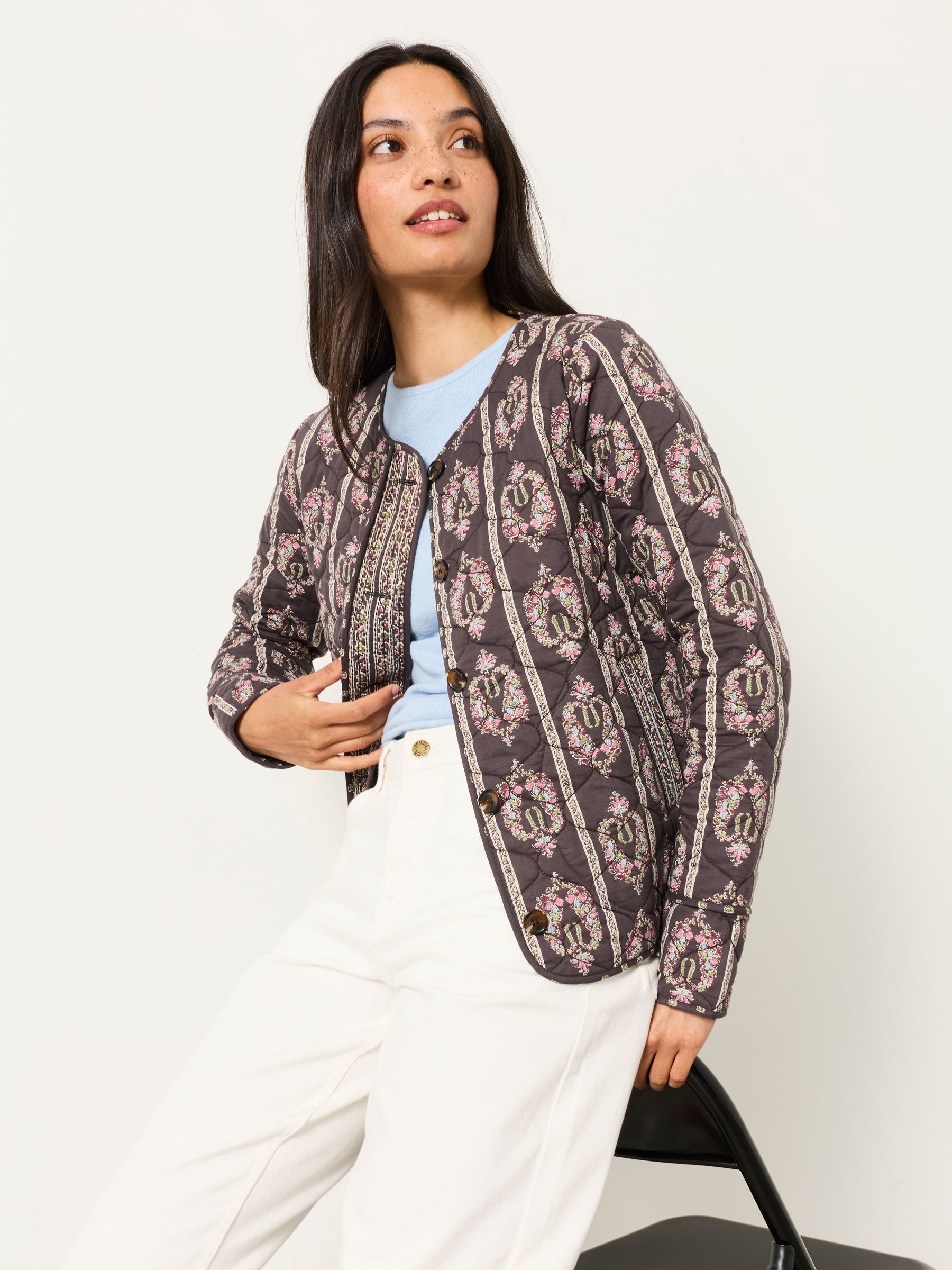 Grey Pink Paisley Petite Quilted Jacket - Image 4 of 6
