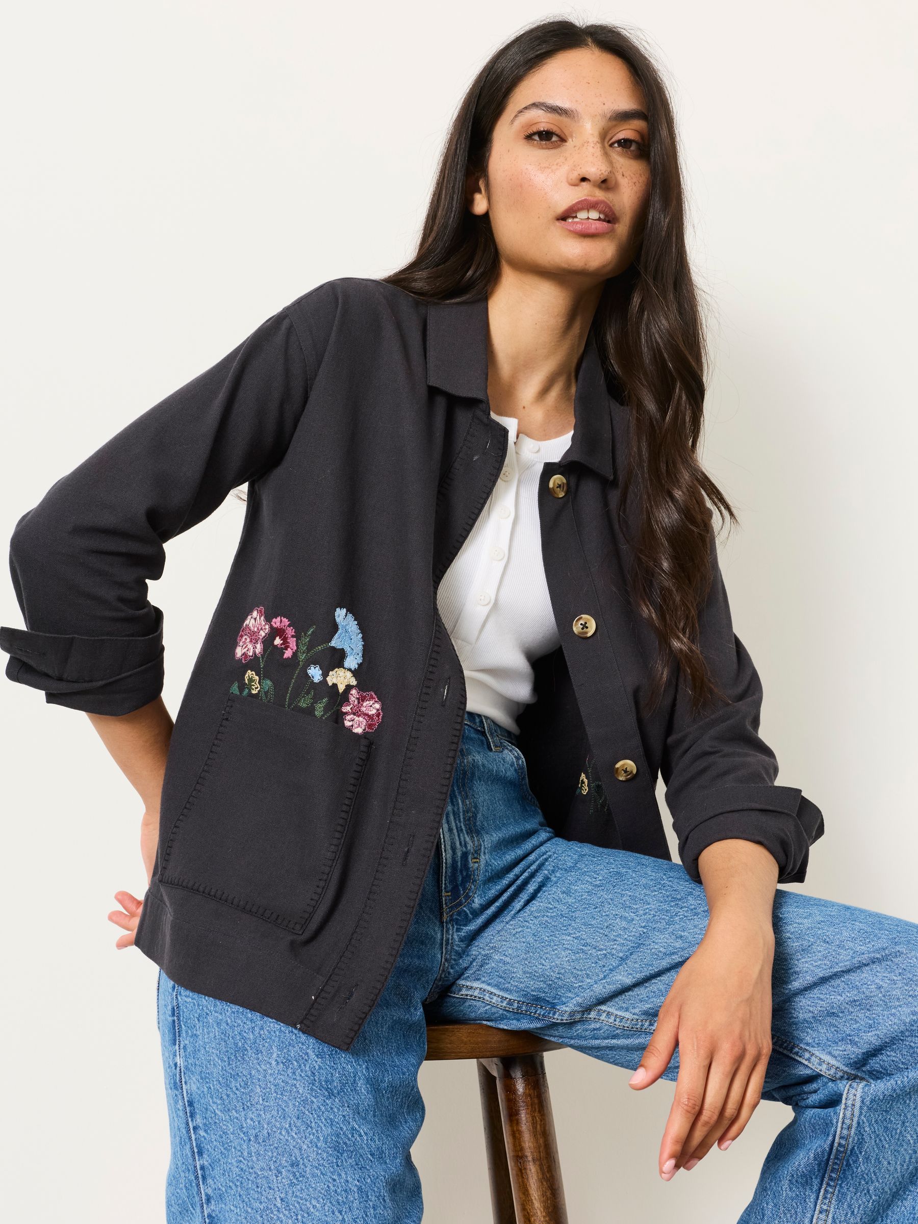 Isabelle Embroidered Jacket in Charcoal Grey - Image 6 of 7