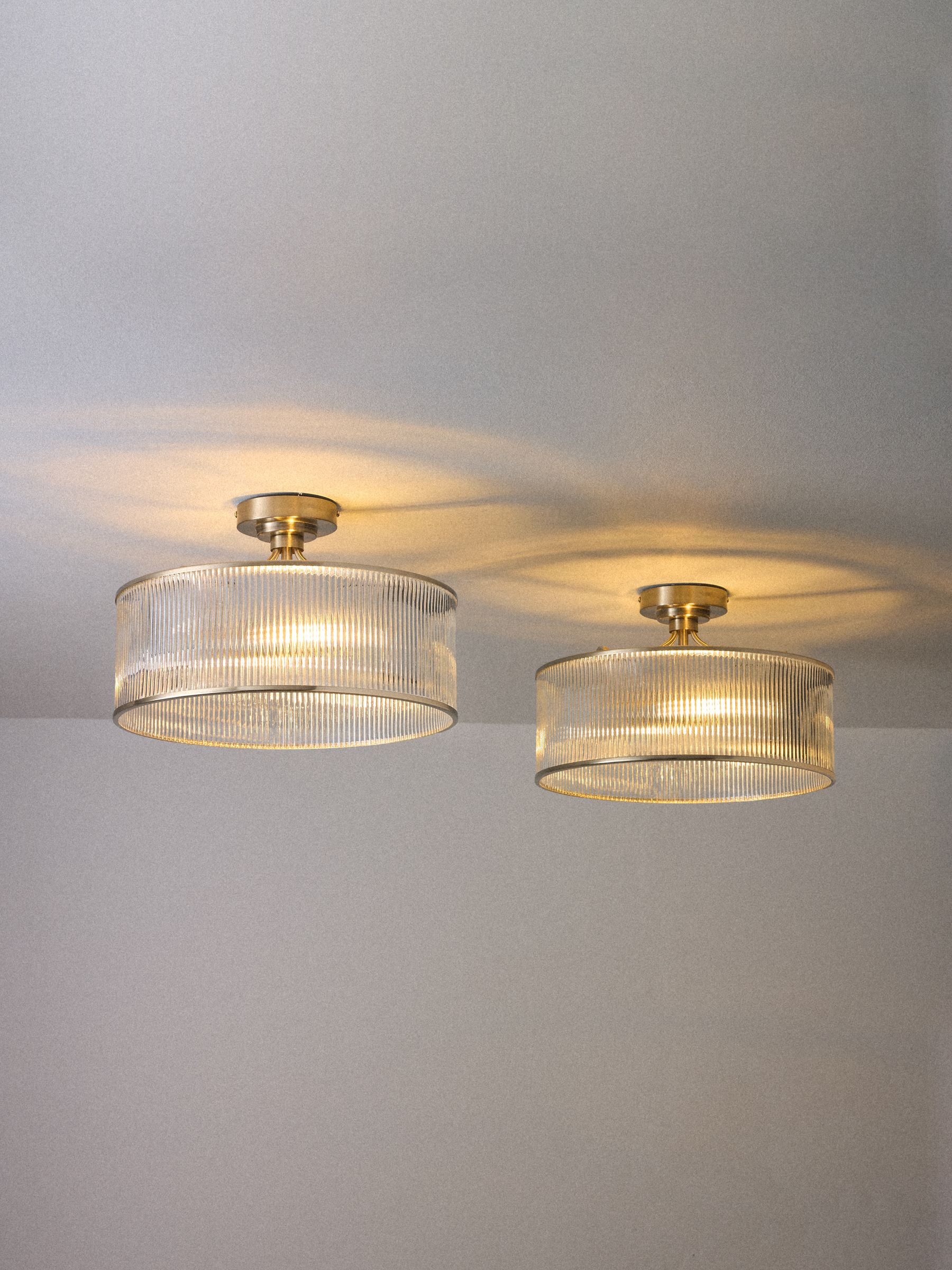 The Set 2 Pack Brass Ribbed Glass 2 Light Flush Ceiling Lights - Image 3 of 7